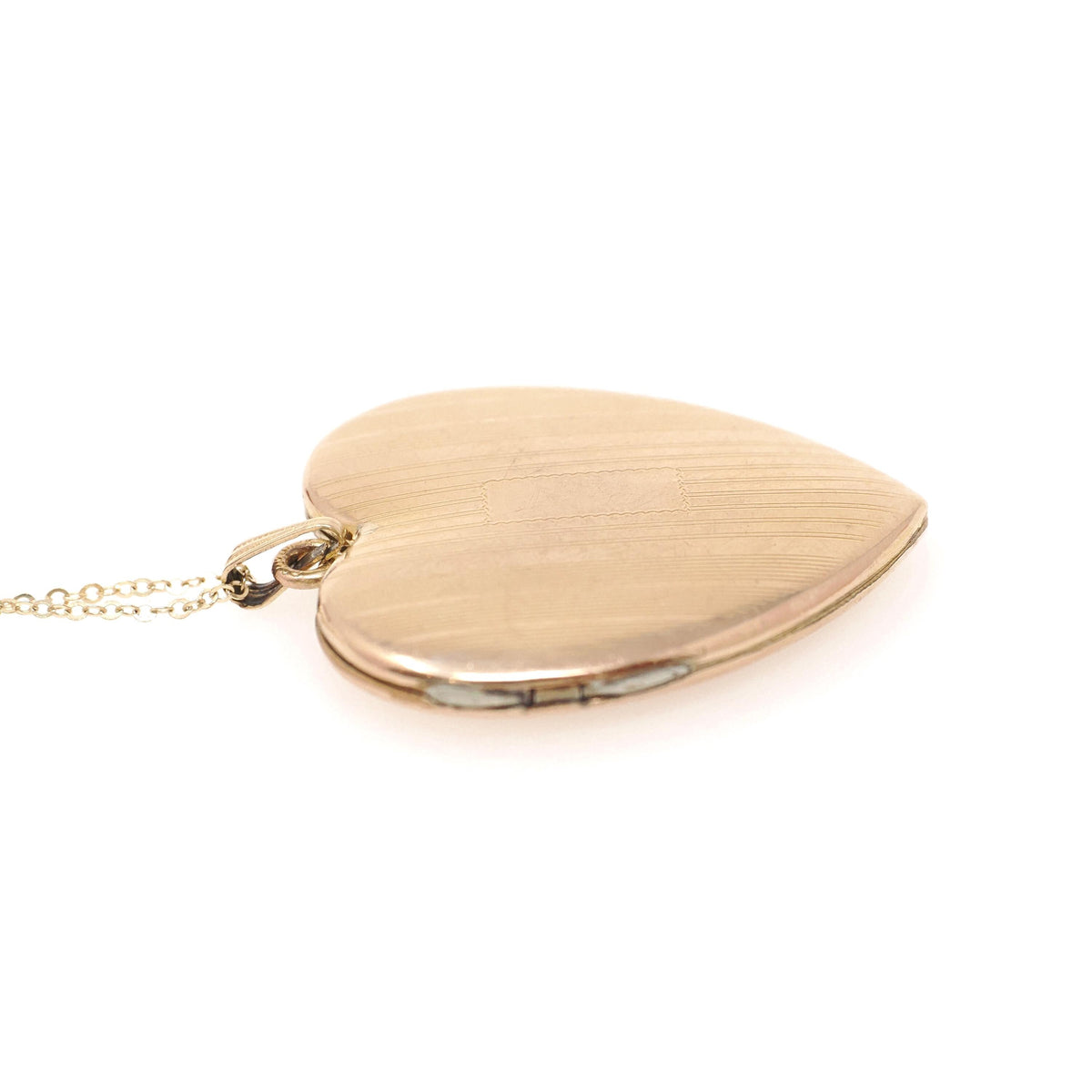 Vintage Heart Locket - Retro Gold Filled Pinstripe Style Design Large Pendant Necklace - Circa 1940s Era Photograph Keepsake 40s Jewelry