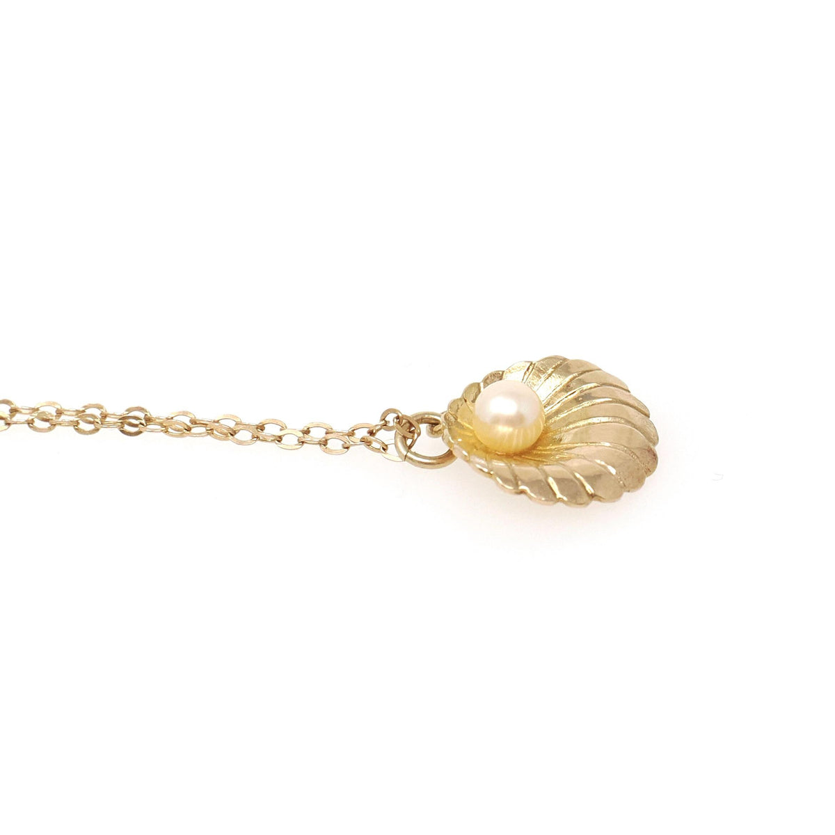 Seashell Jewelry Set - Contemporary 9k Yellow Gold Matching Cultured Pearl Necklace & Earrings - Vintage Estate Accessory Fine Jewelry