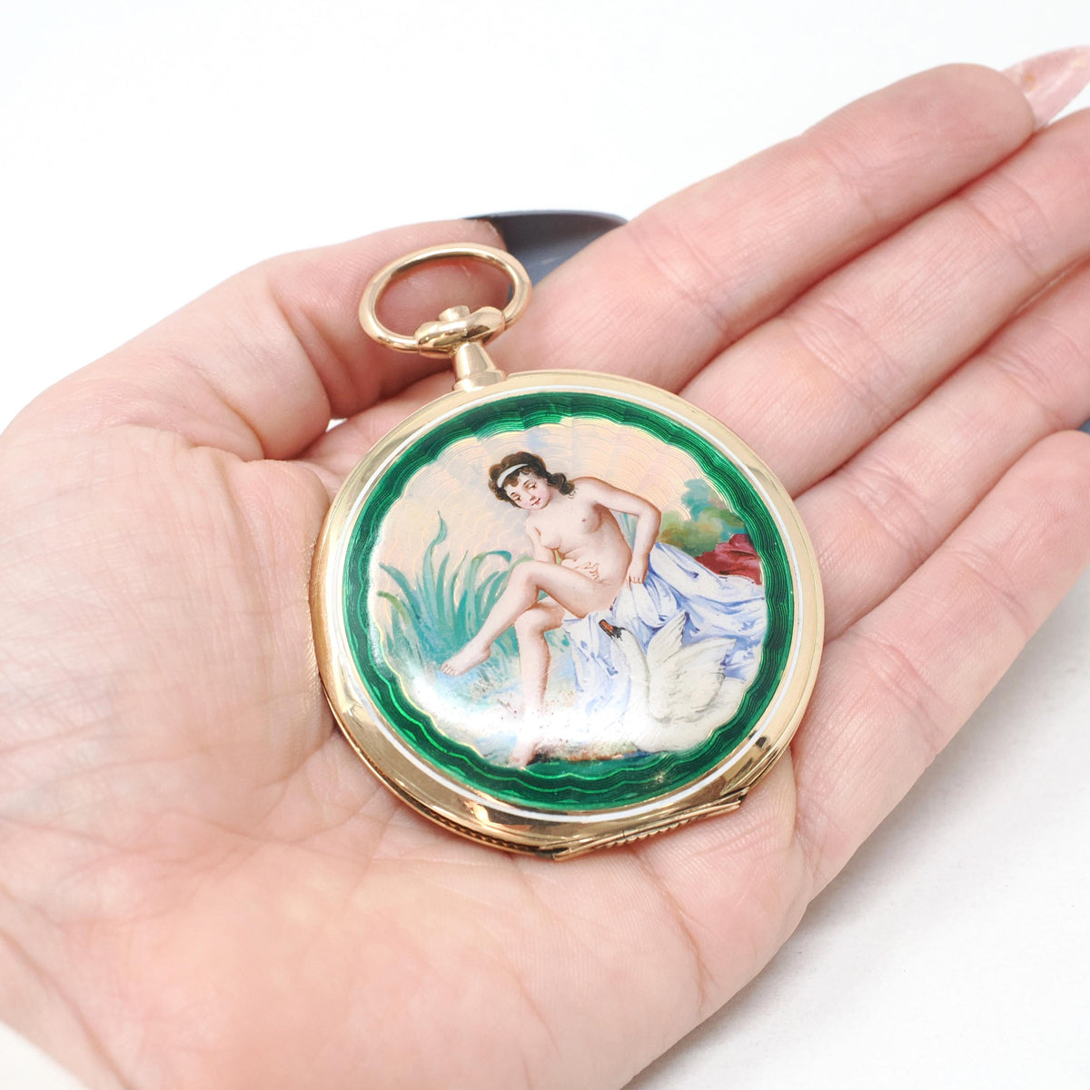 Antique "Leda & Swan" Locket - Edwardian 14k Yellow Gold Keepsake Pendant Charm Pocket Watch Case - Vintage Circa 1900 Greek Myths Jewelry