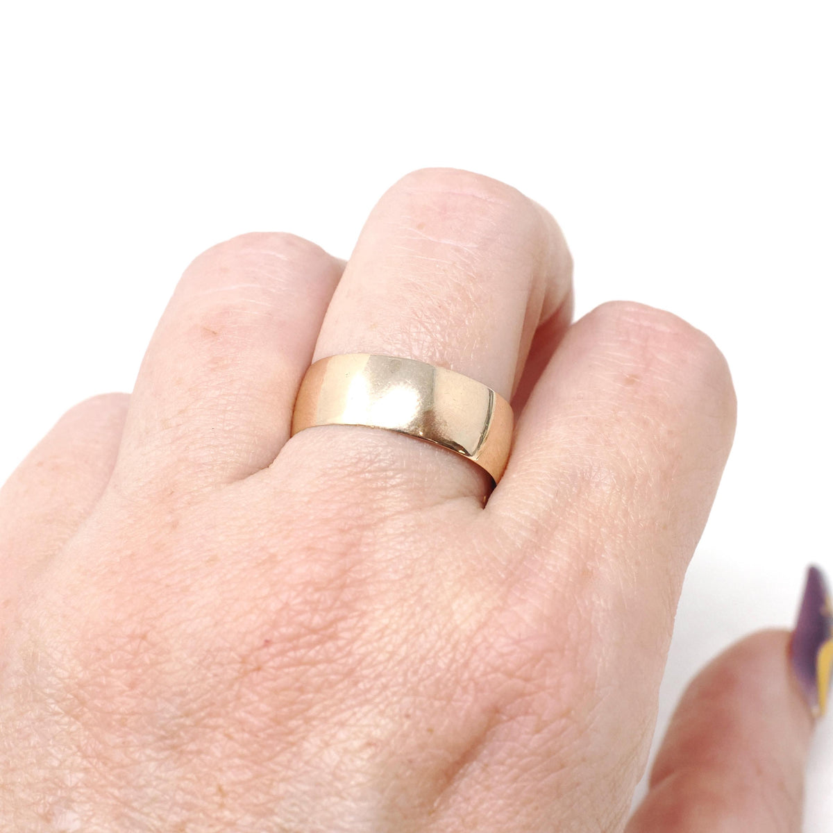 Antique Cigar Band - Edwardian 10k Yellow Gold Unadorned 6.9 MM Wide Ring - Circa 1910s Size 8 1/2 - Unisex Wedding Fine Statement Jewelry