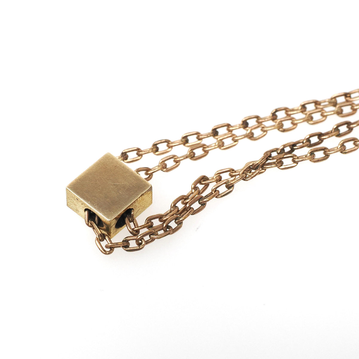 Antique Lorgnette Chain - Edwardian Gold Filled Square Opal Glass Necklace - Vintage Circa 1900s Era Curb Links Dog Clip Charm Slide Jewelry