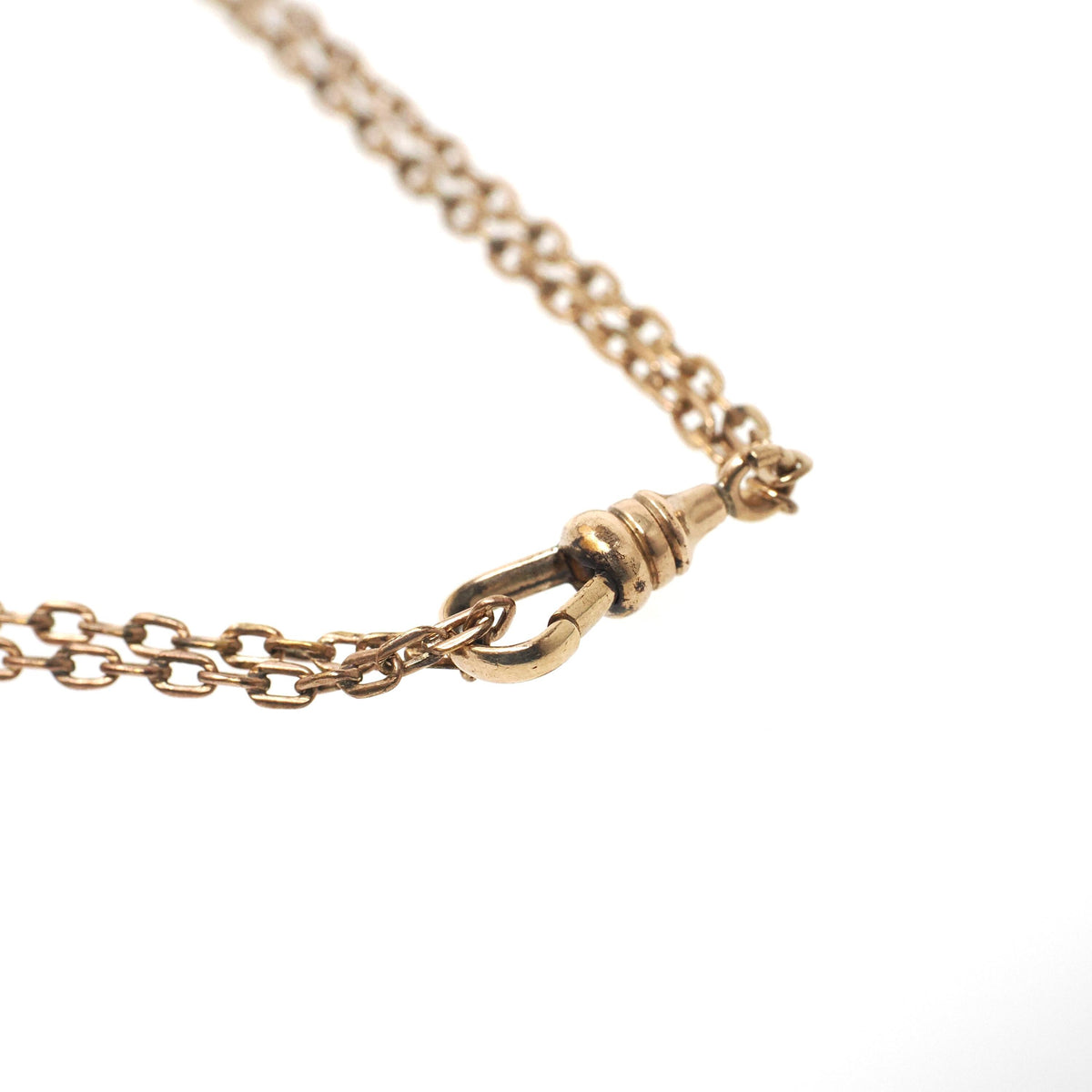 Antique Lorgnette Chain - Edwardian Gold Filled Square Opal Glass Necklace - Vintage Circa 1900s Era Curb Links Dog Clip Charm Slide Jewelry