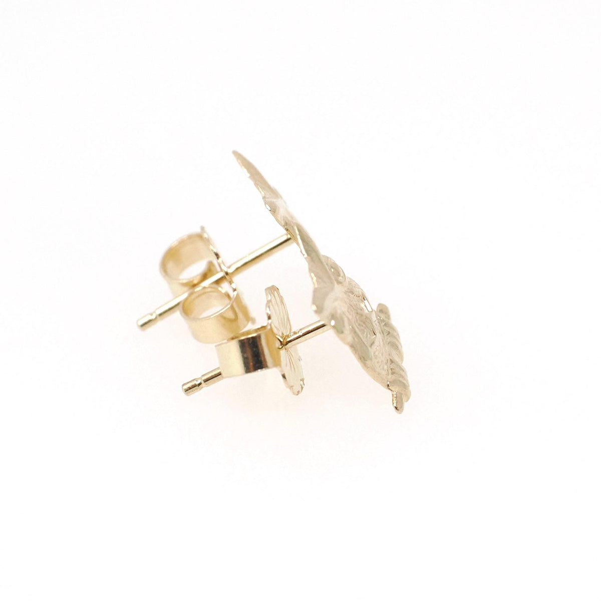 Figural Owl Earrings - Contemporary 14k Yellow Gold Friction Post Push Back Studs - Estate 2000s Perched Bird & Branch Dainty Fine Jewelry