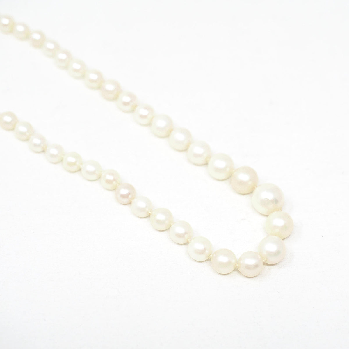 Cultured Pearl Necklace - Mid Century 14k & 10k White Gold Individually Knotted Graduated Strand - Vintage Circa 1950s Era Statement Jewelry