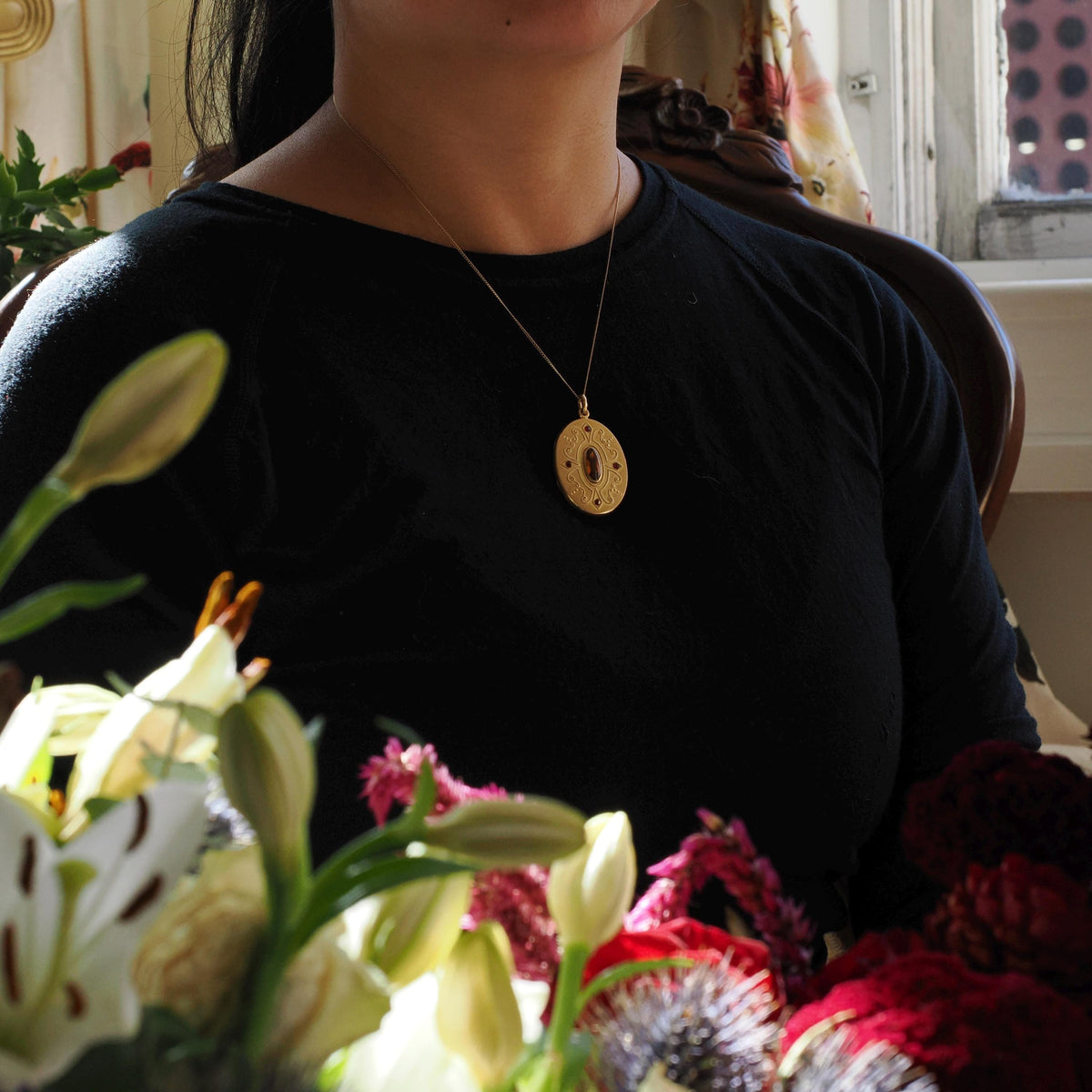 Art Nouveau Locket - Antique Gold Filled Simulated Citrine Glass Pendant Necklace - Edwardian Circa 1910s Era Oval Statement W&H Co Jewelry