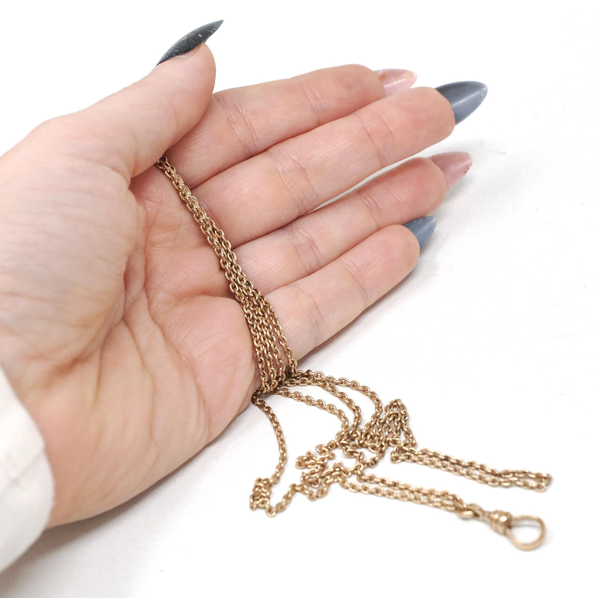 Antique Lorgnette Chain - Edwardian Gold Filled Stationed Dog Clip Doubled Cable Link Necklace - Circa 1910s Era Fashion Accessory Jewelry