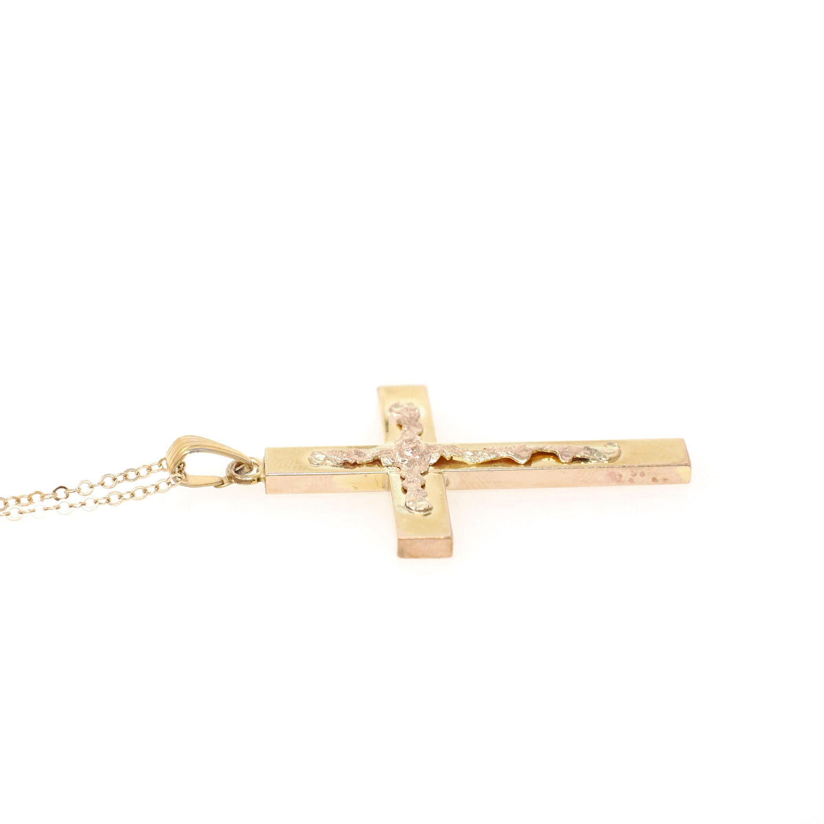 Vintage Cross Necklace - Mid Century 12k Gold Filled Rose Gold Flowers Pendant - Circa 1960s Era Religious Faith Signed Sturdy Jewelry