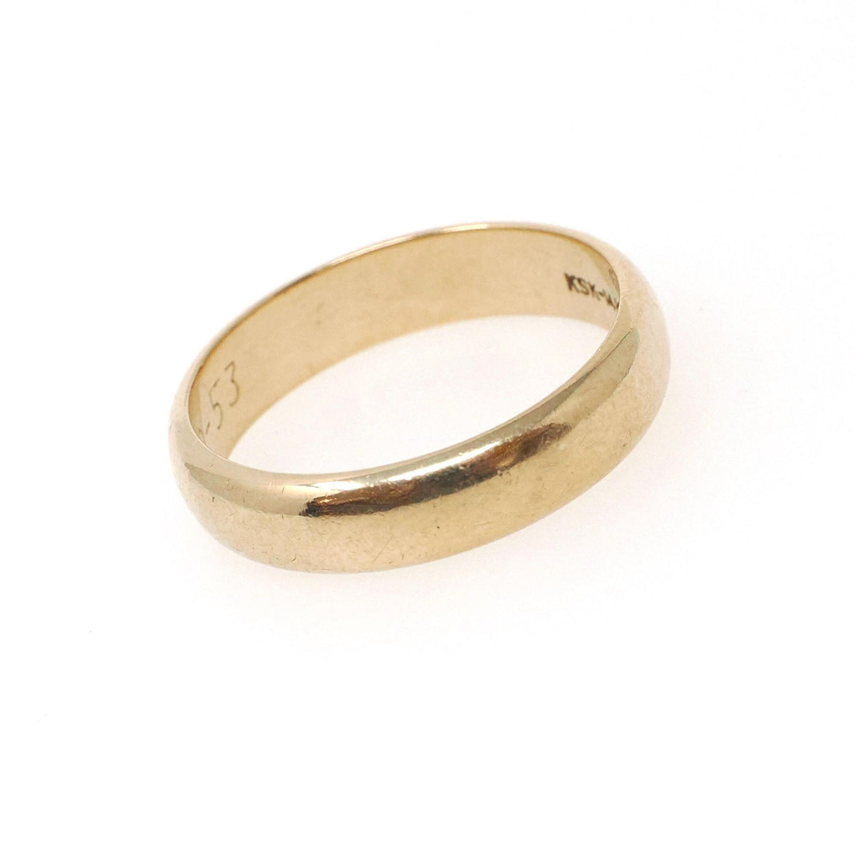 Vintage Wedding Band - Mid Century Era 14k Yellow Gold 5 MM Half Round Ring - Dated 10-10-53 Size 9 1/2 Stacking Fine Bridal Jewelry