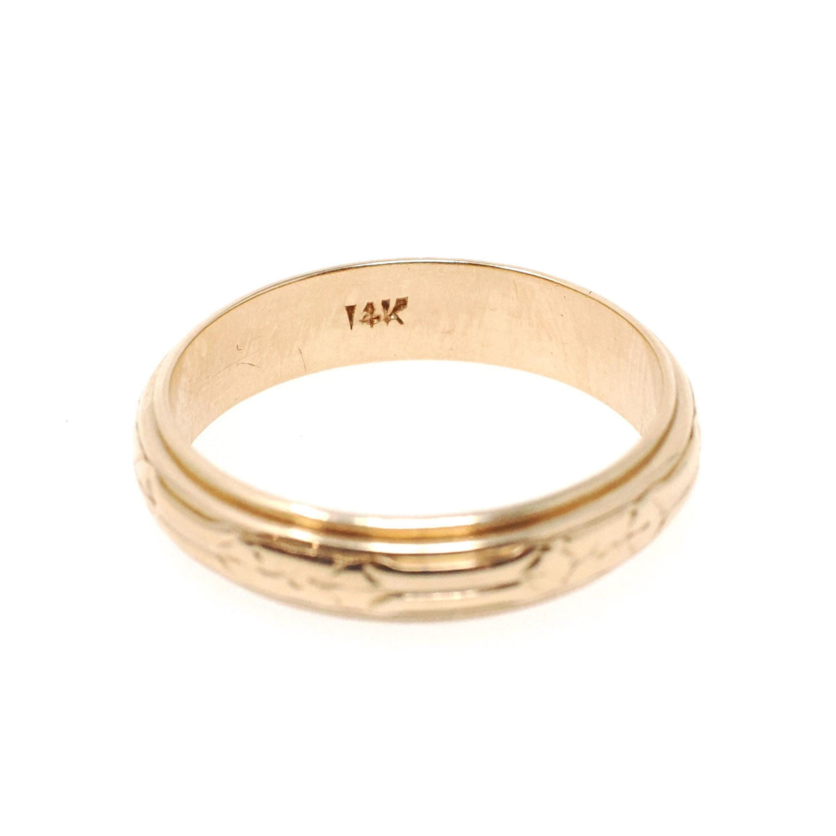 Eternity Flower Band - Mid Century 14k Yellow Gold 4.7 MM Half Round Stacking Ring - Circa 1950s Size 8 1/2 Milgrain Bridal Fine Jewelry