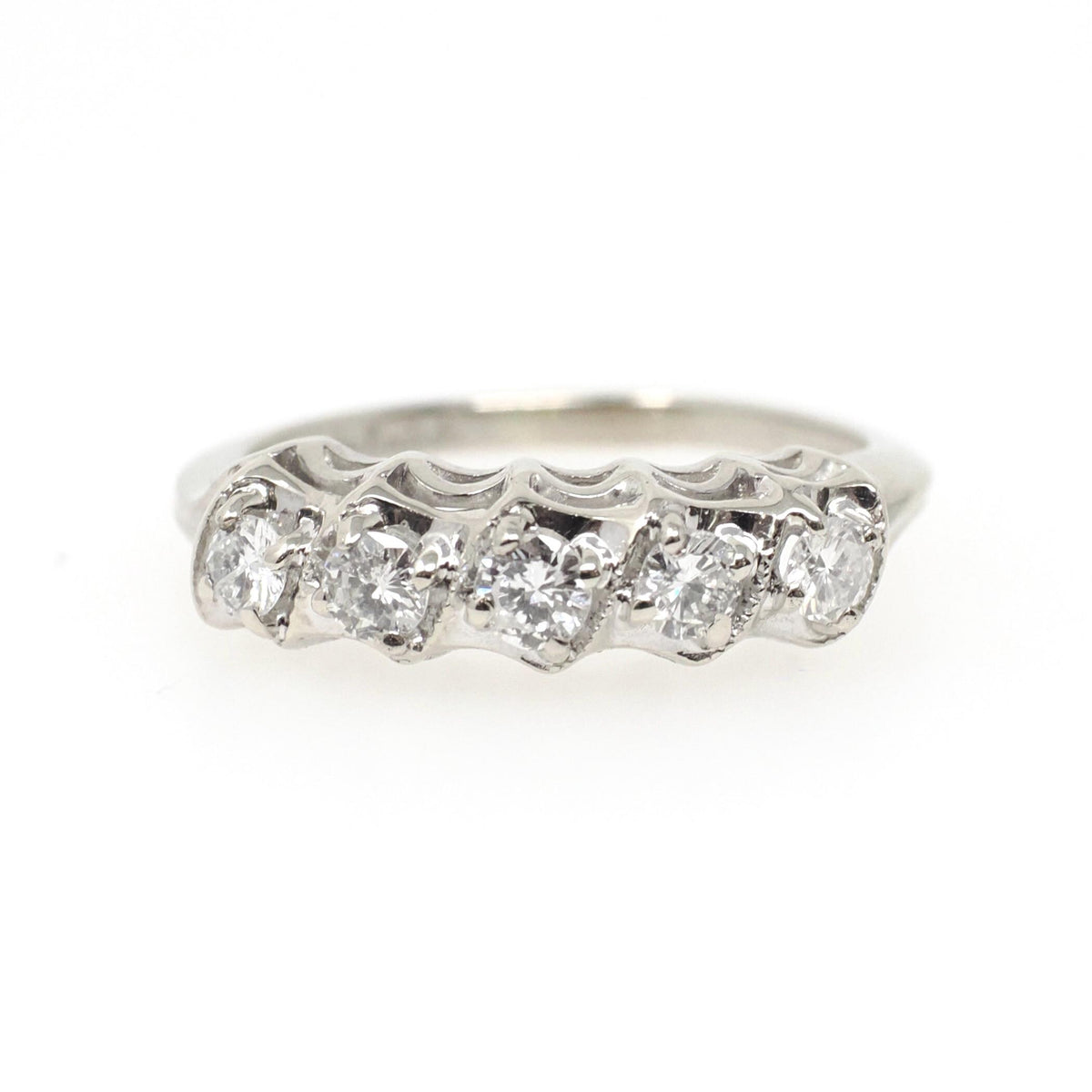 Diamond Wedding Band - Vintage 14k White Gold Natural .40 CTW Ring - Mid Century Circa 1950s Era Size 6 1/2 Stacking Fine Bridal Jewelry