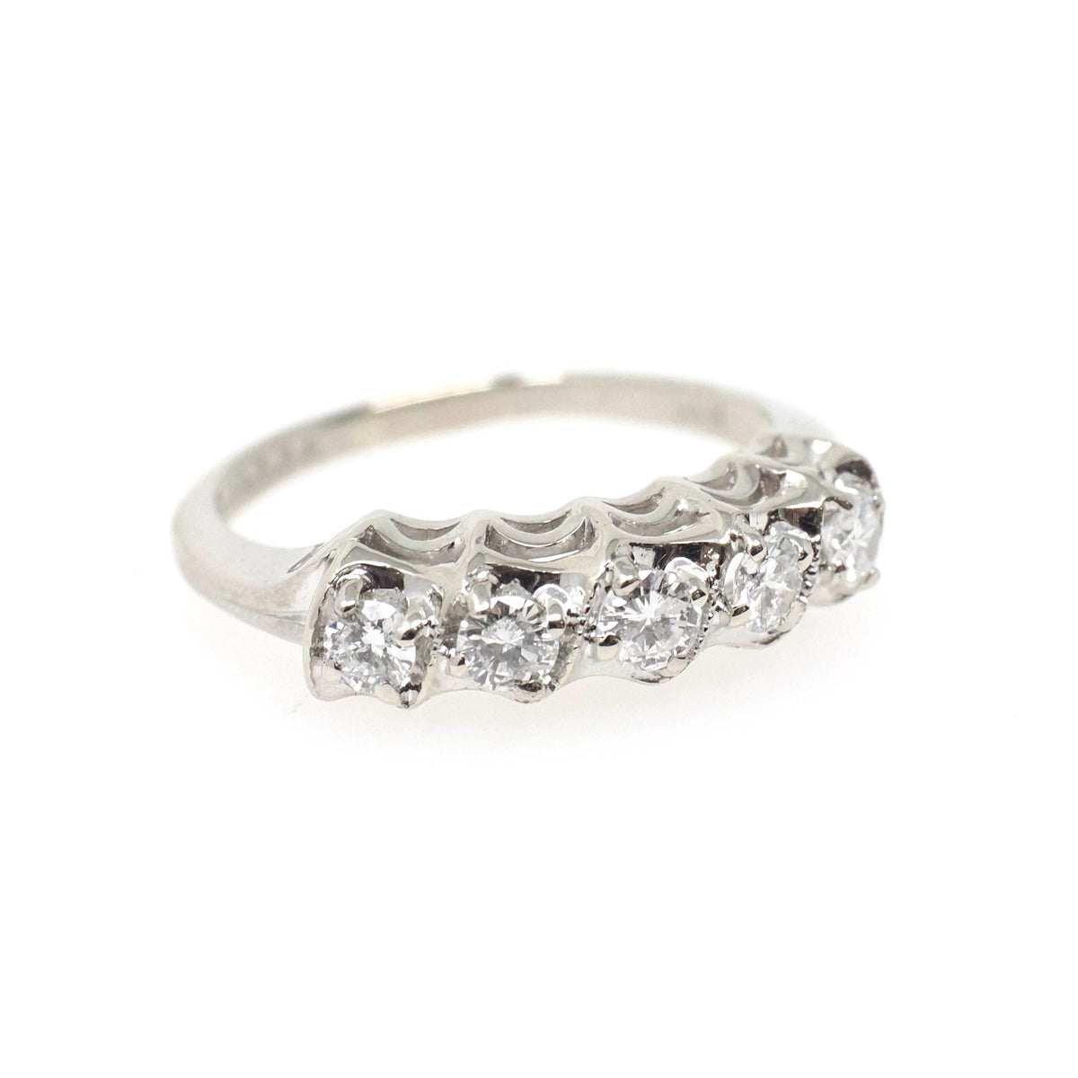 Diamond Wedding Band - Vintage 14k White Gold Natural .40 CTW Ring - Mid Century Circa 1950s Era Size 6 1/2 Stacking Fine Bridal Jewelry
