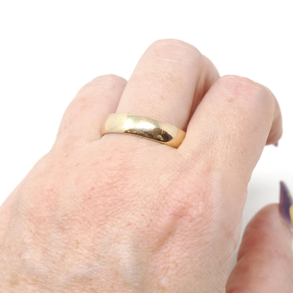 Gold Wedding Band - Contemporary Era 14k Yellow Gold 5.5 MM Half Round Ring - Dated 9-2-02 Size 10 1/2 Stacking Fine Bridal Unisex Jewelry