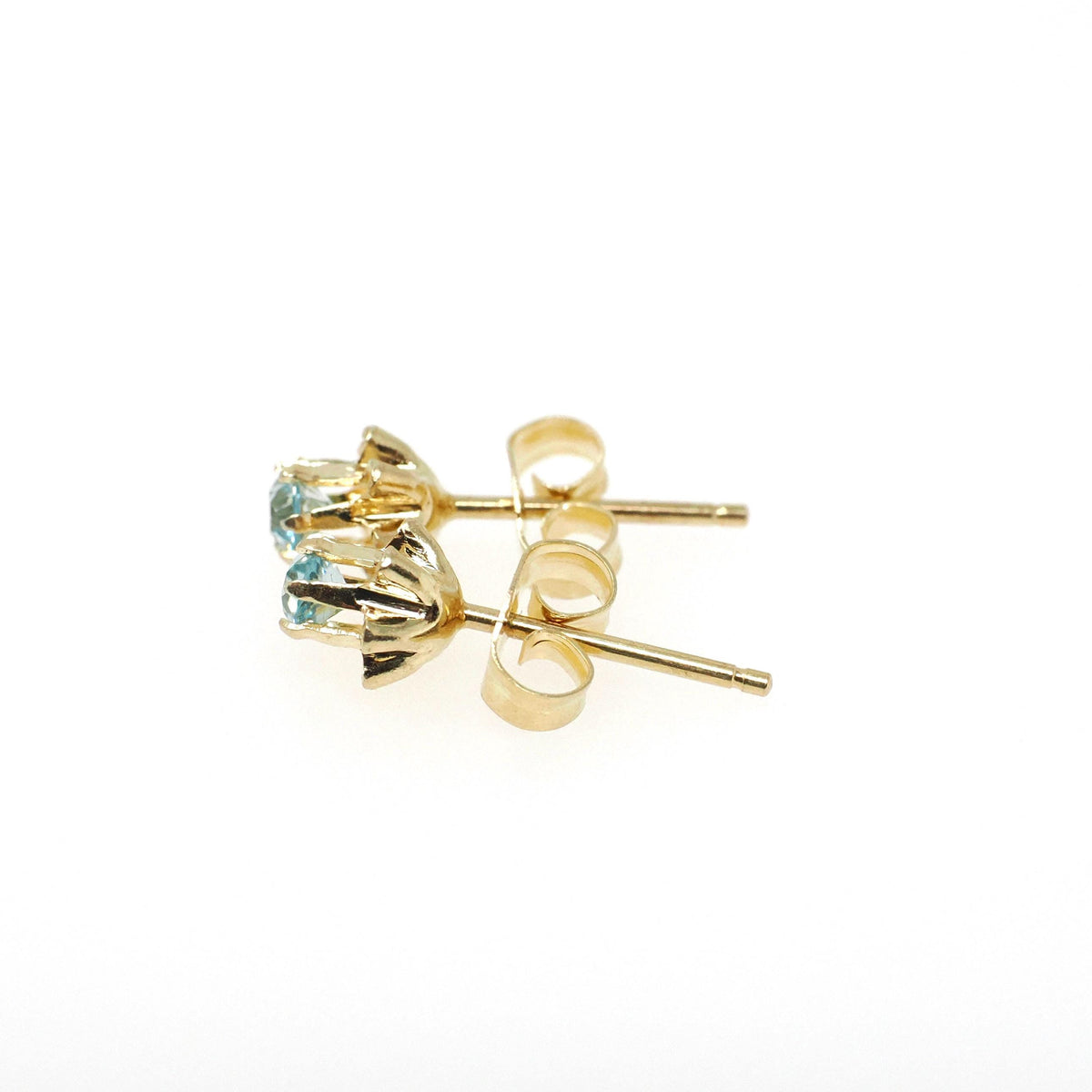 Natural Zircon Earrings - Contemporary 14k Yellow Gold Studs .20 CTW Pierced Posts - Estate Circa 2000s Era Blue Gemstones Fine Jewelry