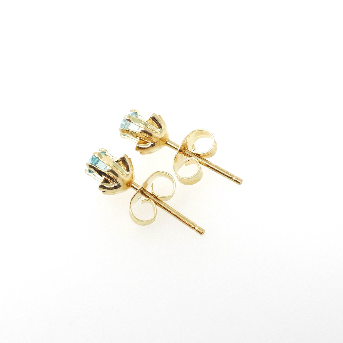 Natural Zircon Earrings - Contemporary 14k Yellow Gold Studs .20 CTW Pierced Posts - Estate Circa 2000s Era Blue Gemstones Fine Jewelry