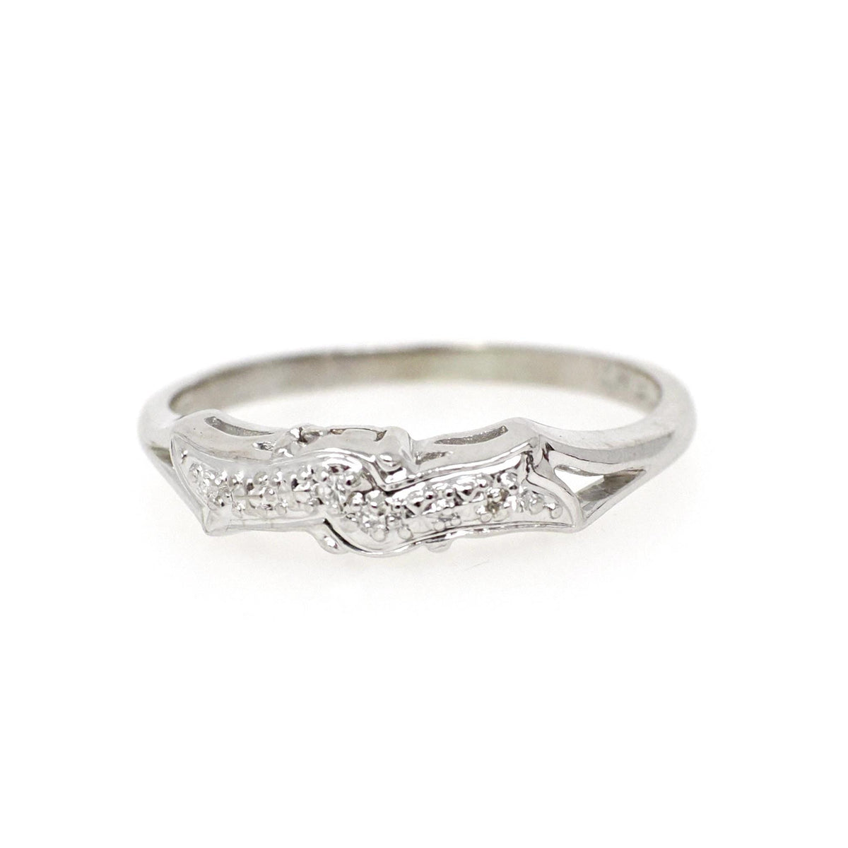 Vintage Wedding Set - Mid Century 14k White Gold Natural Diamonds Matching Engagement Ring & Band - Circa 1950s Size 7.5 Bridal Fine Jewelry