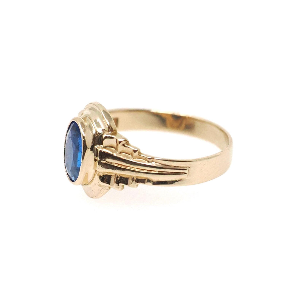 Vintage Baby Ring - Retro 10k Yellow Gold Blue Garnet Glass Doublet Midi Pinky Jewelry - Circa 1940s Size 2 September Birthstone Jewelry