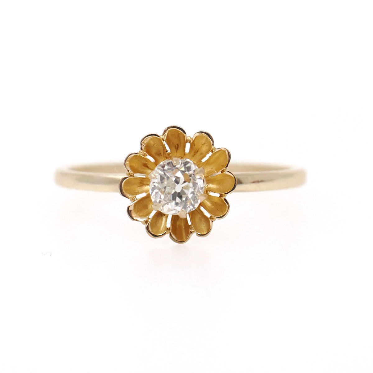 Antique Diamond Ring - Victorian 14k & 18k Yellow Gold Natural .25 CT Old Mine Cut Solitaire - Circa 1890s Size 6 3/4 Buttercup Fine Jewelry