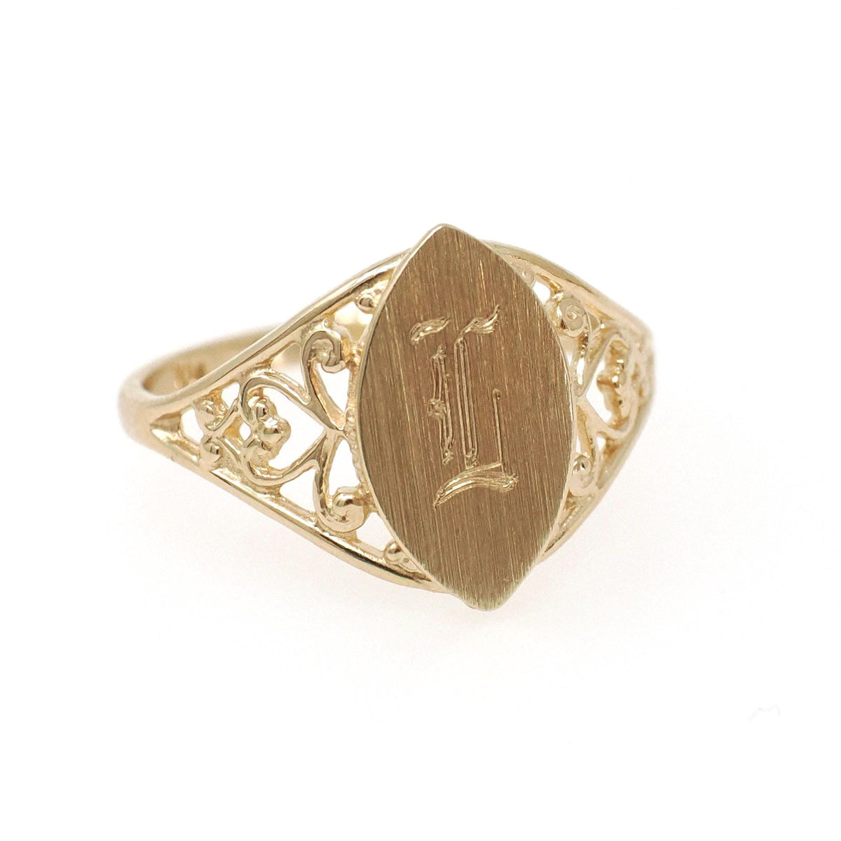 Vintage "L" Signet Ring - Contemporary 10k Yellow Gold Engraved Single Letter Initial - Estate Circa 1990s Era Size 5 Fine Statement Jewelry