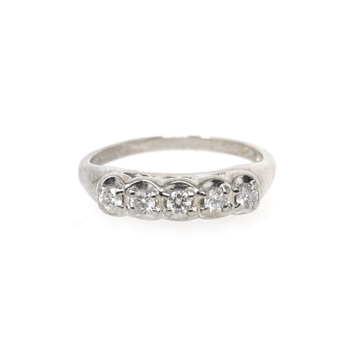 Mid Century Ring - Vintage 14k White Gold .25 CTW Diamond Row Wedding Band - Circa 1960s Size 6 Fine Stacking Bridal Statement Fine Jewelry