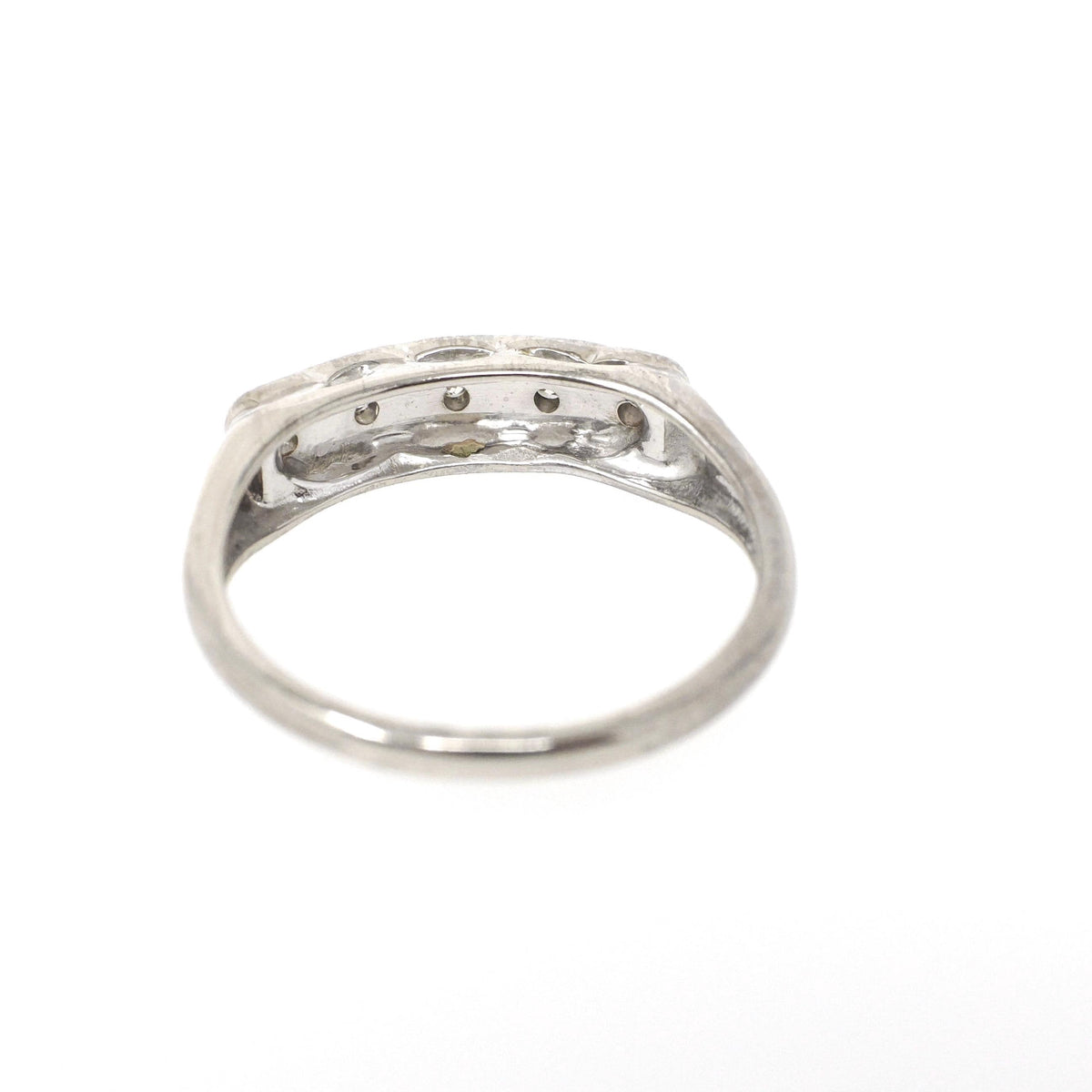 Mid Century Ring - Vintage 14k White Gold .25 CTW Diamond Row Wedding Band - Circa 1960s Size 6 Fine Stacking Bridal Statement Fine Jewelry