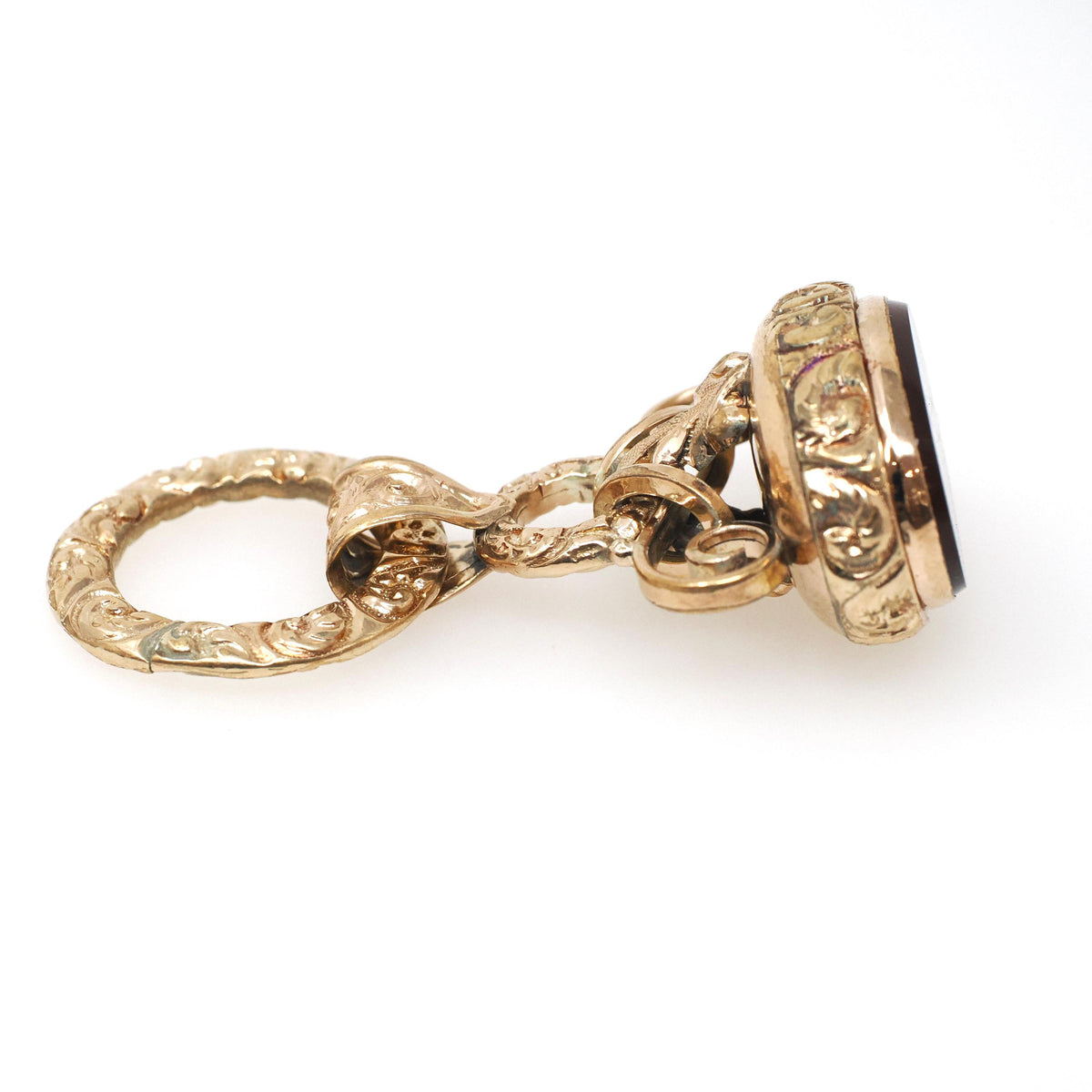 Antique Fob Pendant - Edwardian Gold Filled Natural Dark Red Sard Gemstone Pendant - Circa 1910s Era Engraved Versatile Fashion Accessory