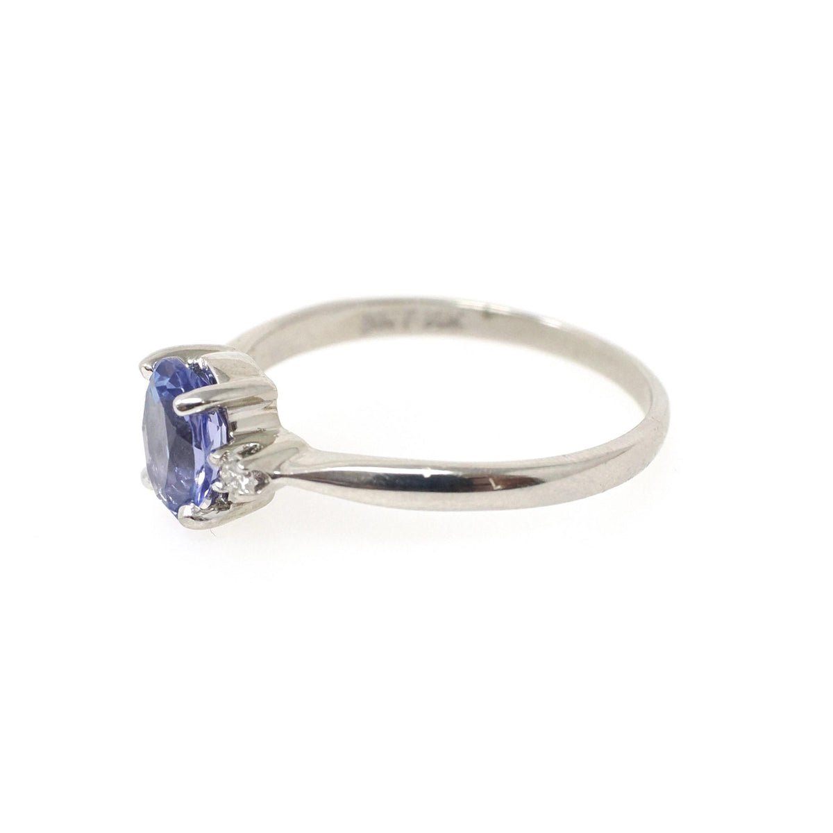 Tanzanite & Diamond Ring - Vintage 14k White Gold Natural Violet Blue Oval Cut Gemstone - Mid Century Era Size 6 1/2 Fine Engagement Jewelry