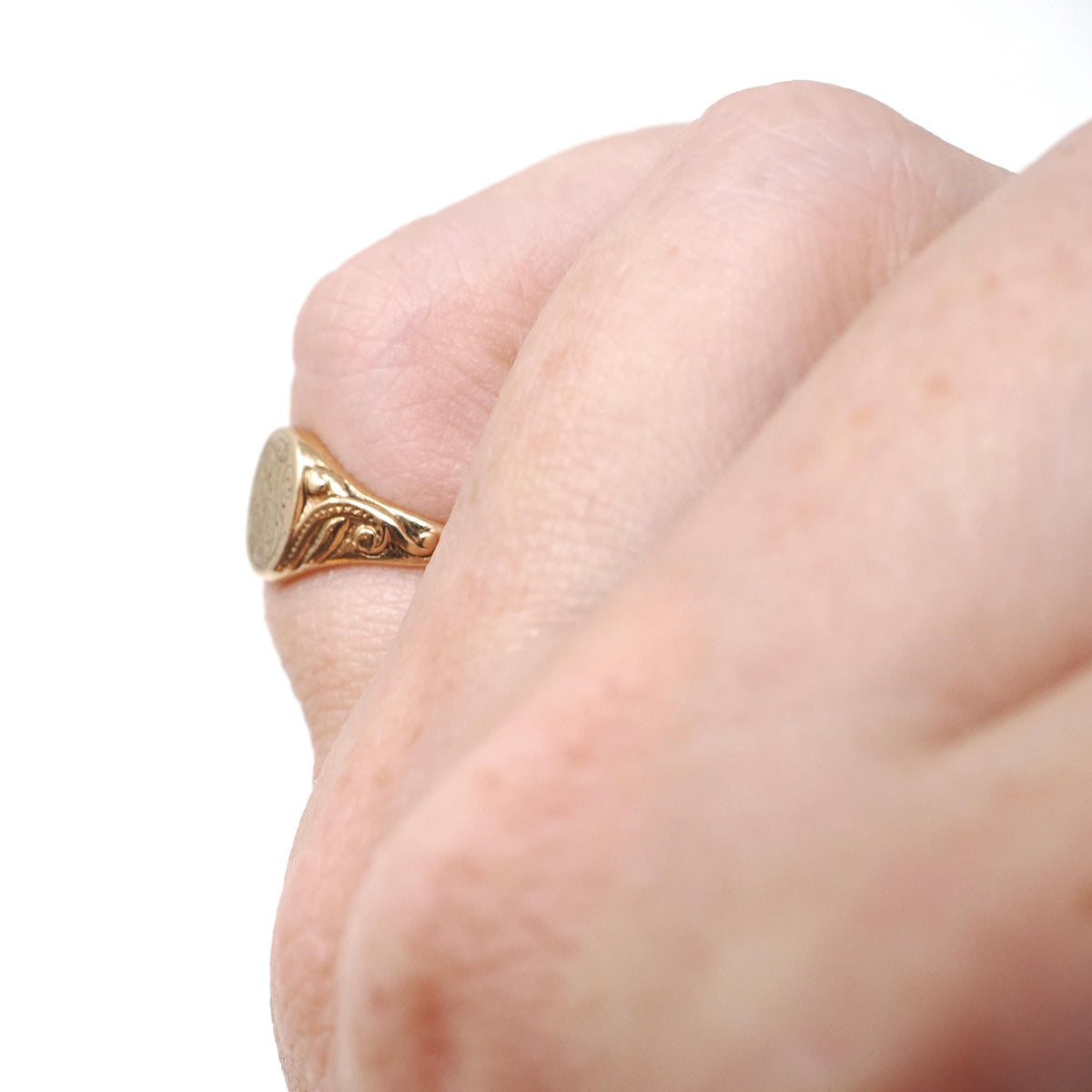 Edwardian Signet Ring - Antique 10k Yellow Gold JAK Engraved "MG" Monogram Initials - Art Nouveau 1910s Era Size 3 Fine Scroll Jewelry