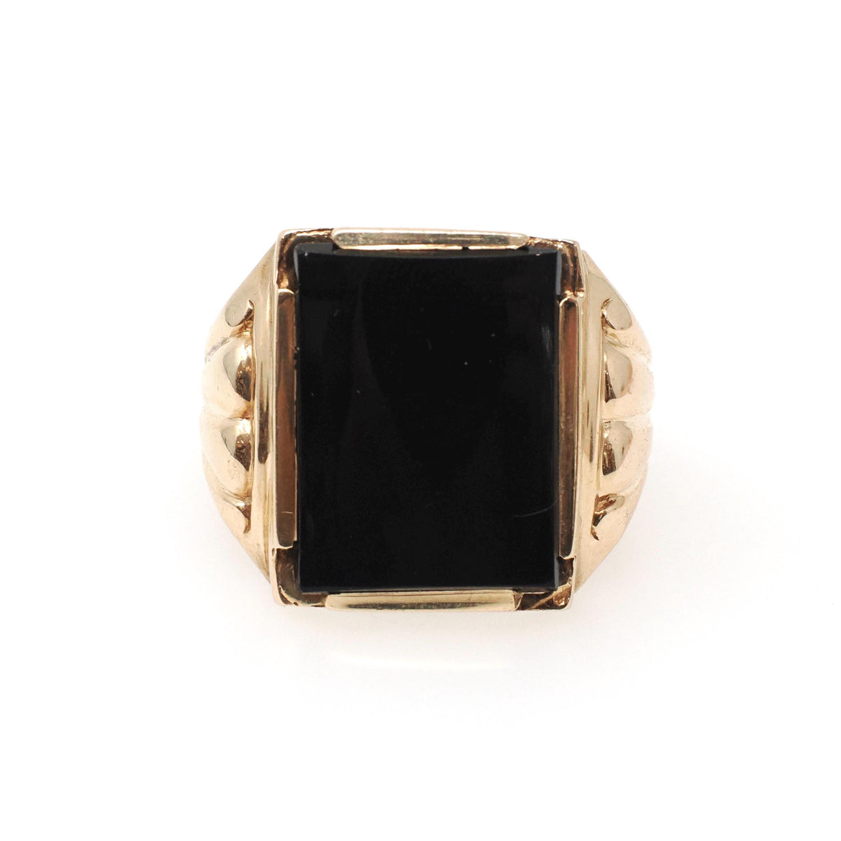 Vintage Onyx Ring - Mid Century 10k Yellow Gold Black Rectangle Gemstone - Circa 1950s Era Size 8 1/4 Men's Unisex Fine Statement Jewelry