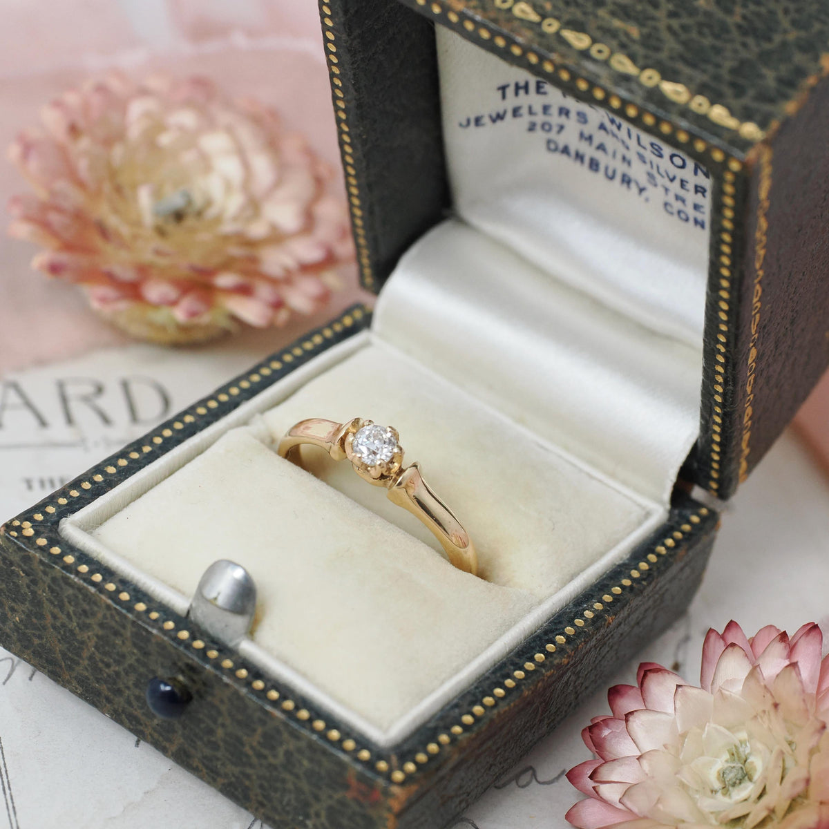 Edwardian Diamond Ring - Antique 18k Yellow Gold Natural .16 CT Solitaire - Vintage Circa 1900s Era Size 6 1/4 Fine Engagement Jewelry
