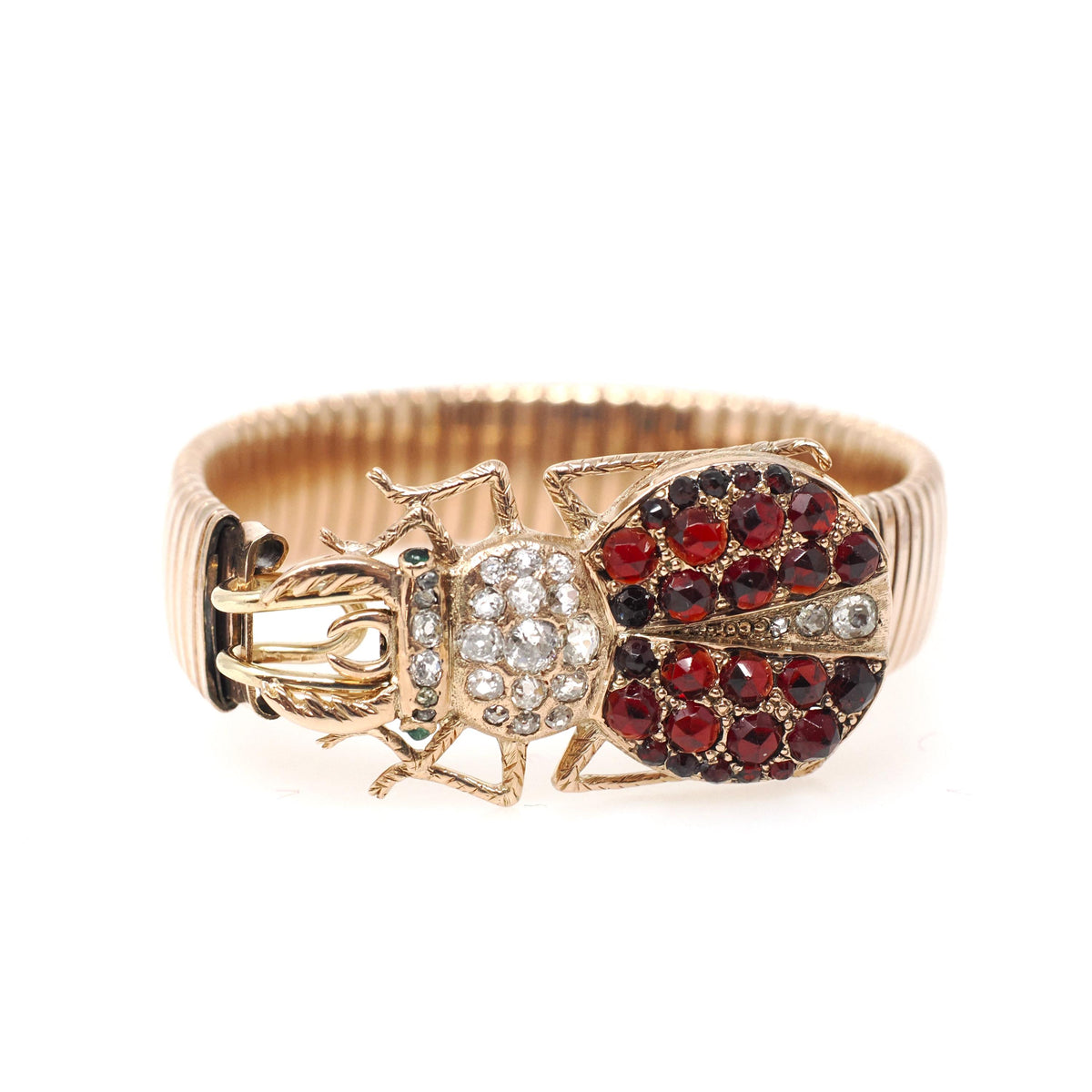 Vintage Beetle Bracelet - Victorian 14k Bug & Mid Century 10k Gold Filled Expansion Link Statement - Diamond Garnet Insect Fine Jewelry