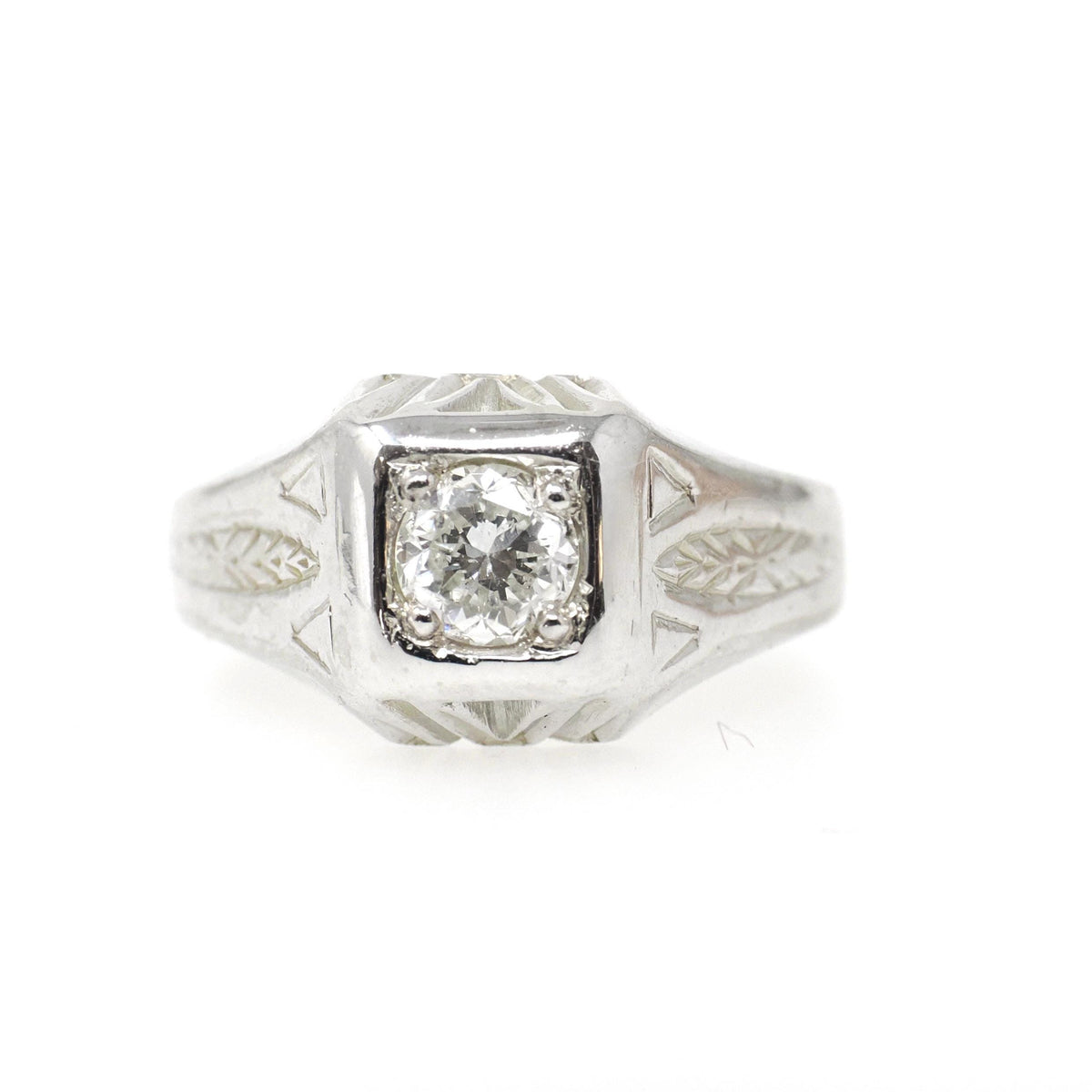Art Deco Diamond Ring - Vintage 18k White Gold Natural .34 CT Trans Brilliant Engagement - Circa 1930s Era Size 5 Square Pinky Fine Jewelry
