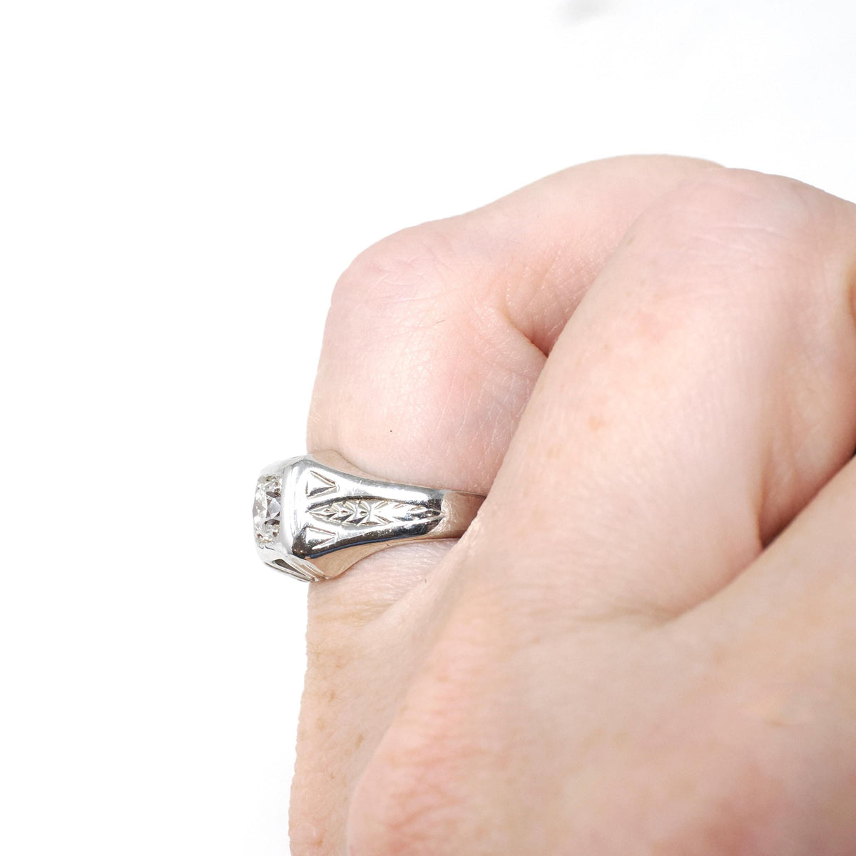 Art Deco Diamond Ring - Vintage 18k White Gold Natural .34 CT Trans Brilliant Engagement - Circa 1930s Era Size 5 Square Pinky Fine Jewelry