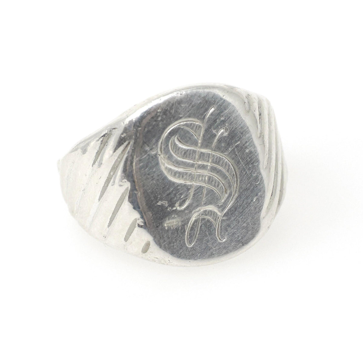Mid Century "S" Signet Ring - Vintage Sterling Silver Oval Letter Shield Statement - Circa 1950s Era Size 9 Tapered Vargas Fine Jewelry
