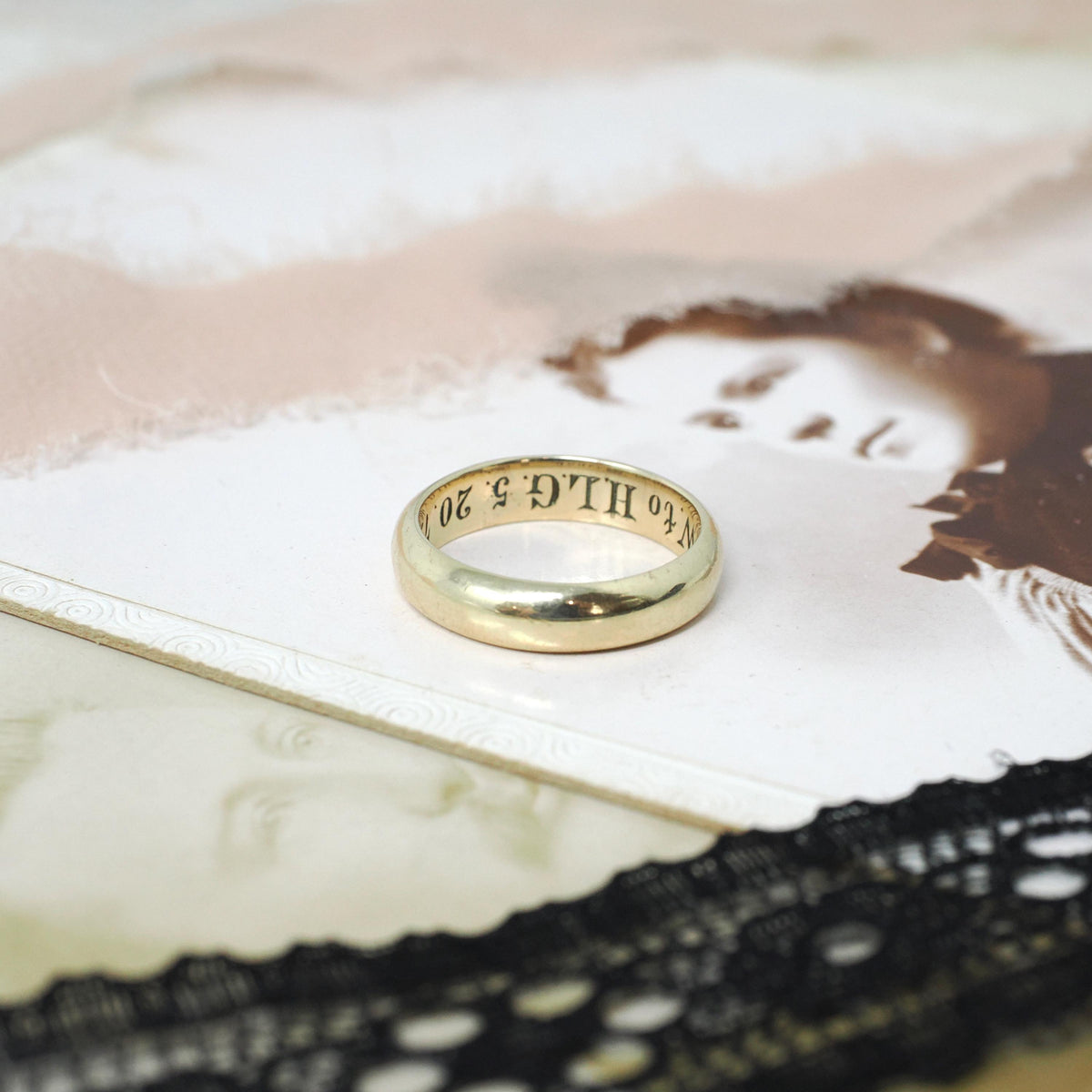 Dated 1871 Wedding Band - Victorian 14k Yellow Gold Mizpah Engraved "R.W.W. to H.L.G 5 20 71" Half Round Ring - Size 4.75 Fine Jewelry