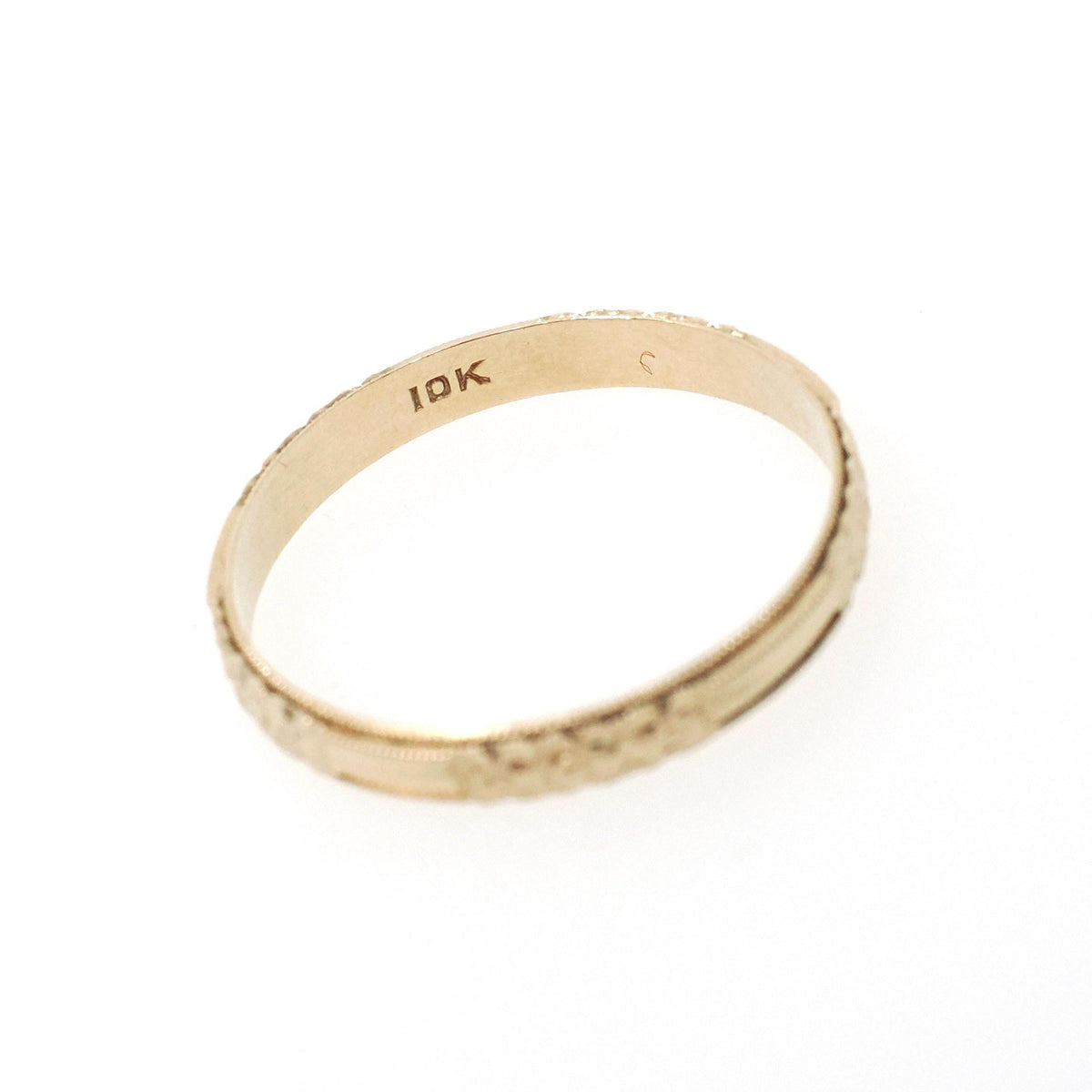 Vintage Flower Band - Art Deco 10k Yellow Gold Floral Eternity Design Wedding Ring - Circa 1930s Size 12 Nature Pattern 3.35 MM Fine Jewelry