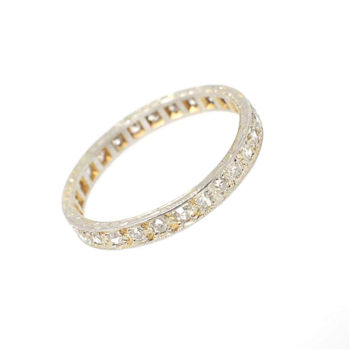 Eternity Diamond Wedding Band - Art Deco Platinum & Gold Natural .46 CTW Wedding Bridal Stacking Ring - Circa 1930s Size 6 1/4 Fine Jewelry