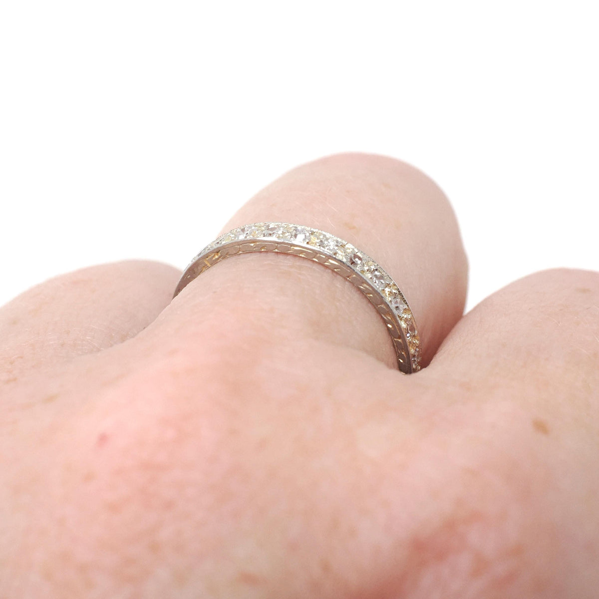 Eternity Diamond Wedding Band - Art Deco Platinum & Gold Natural .46 CTW Wedding Bridal Stacking Ring - Circa 1930s Size 6 1/4 Fine Jewelry
