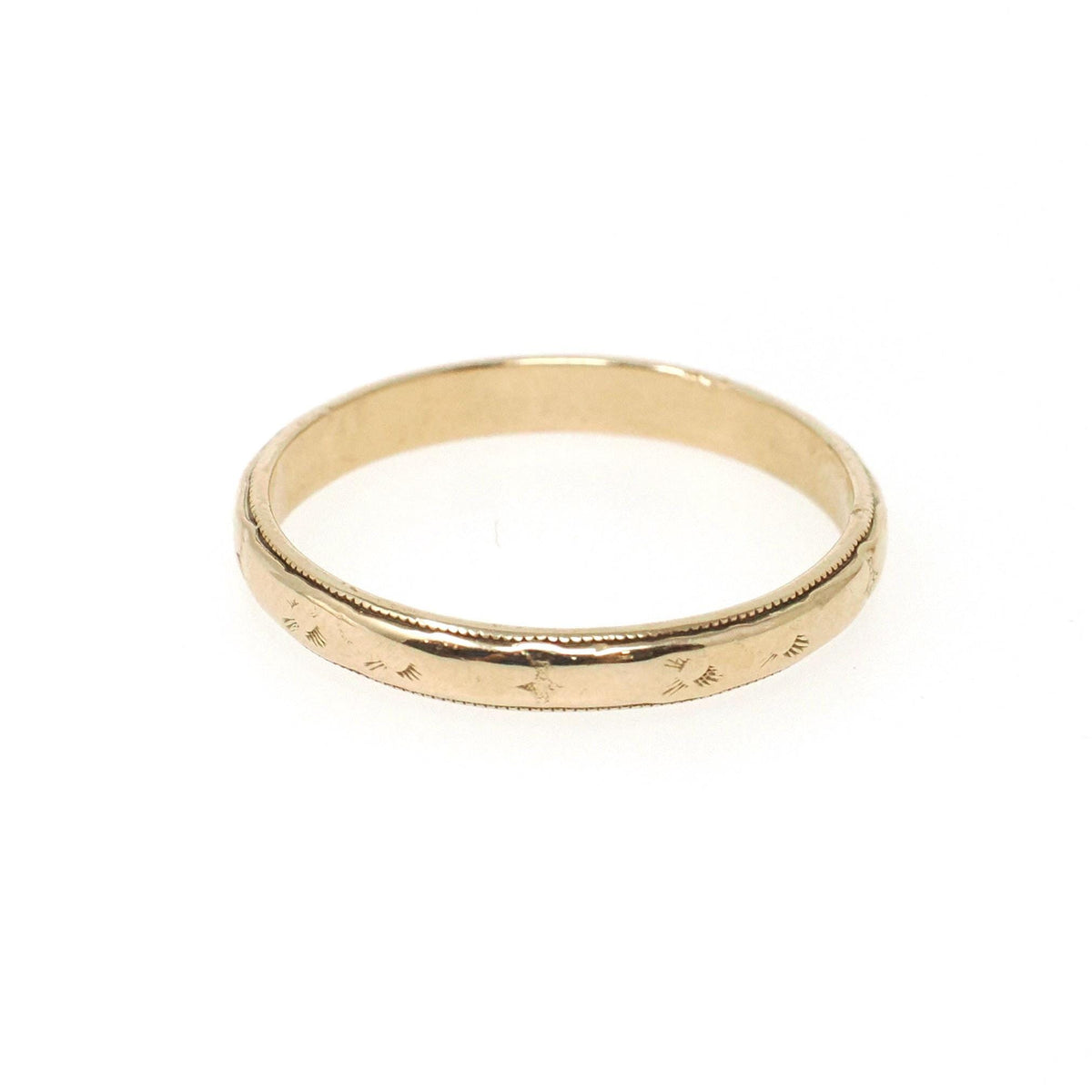Vintage Eternity Band - Art Deco 14k Yellow Gold 3.0 mm Orange Blossom Milgrain Engraved Ring - Circa 1930s Size 9 3/4 Fine Bridal Jewelry