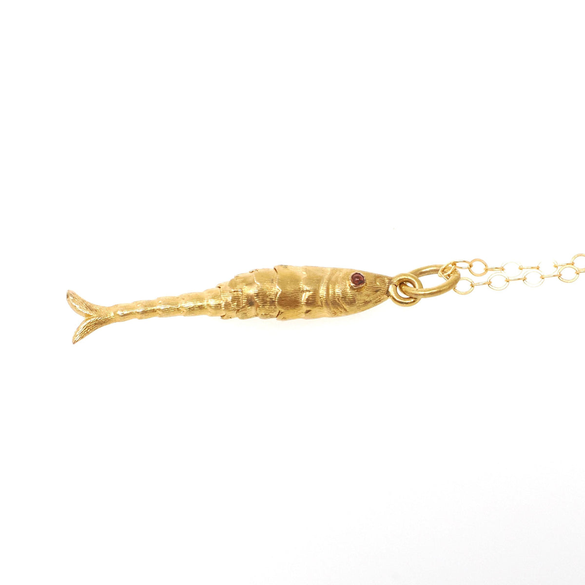 Articulated Fish Pendant - Modernist 15k Yellow Gold Figural Kinetic Charm Necklace - Vintage Circa 1970s Era Moving Animal Fine Jewelry