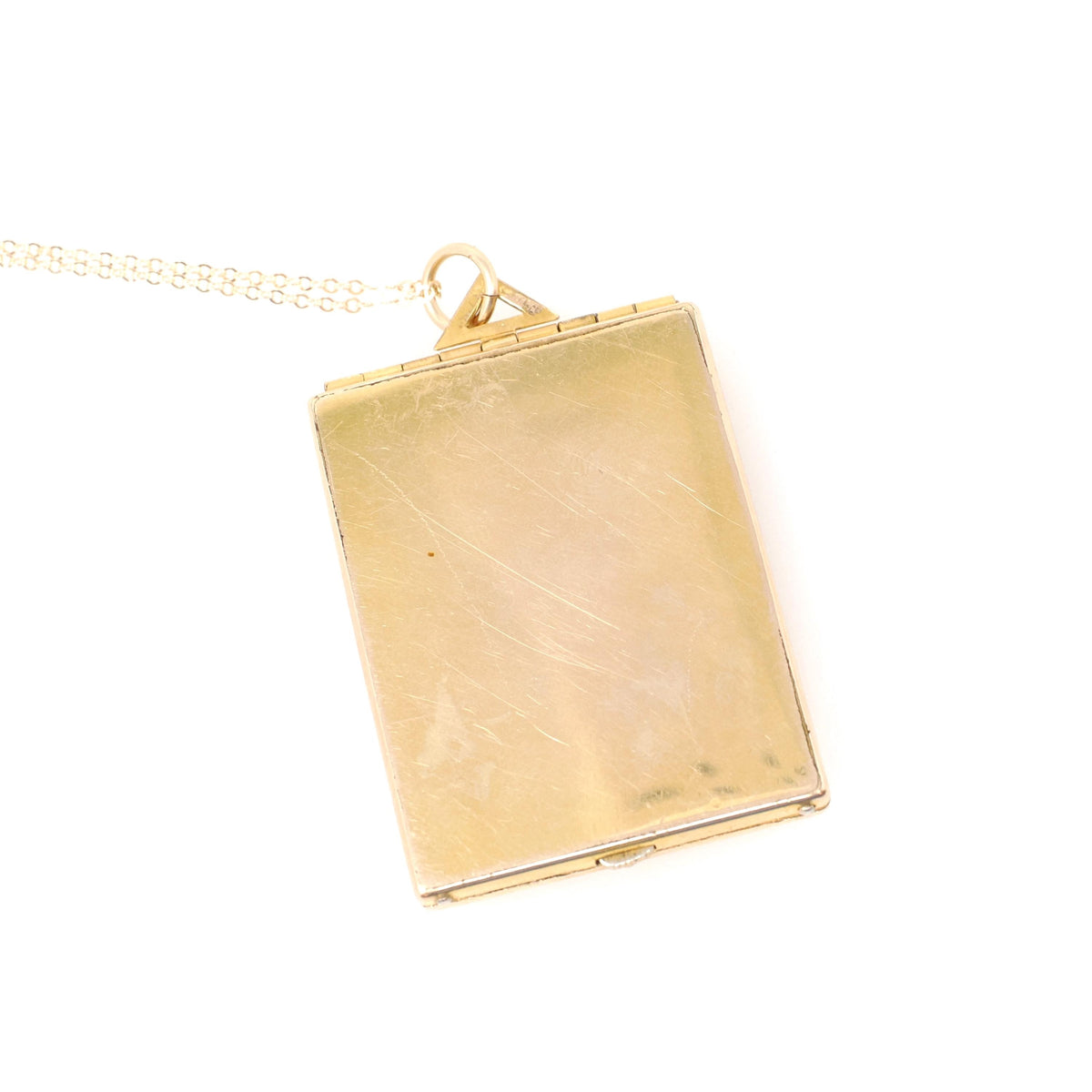 Art Deco Locket - Vintage Gold Filled Rectangular Pinstripe Designs Pendant Necklace - Circa 1930s Era Photograph Statement Fob Jewelry
