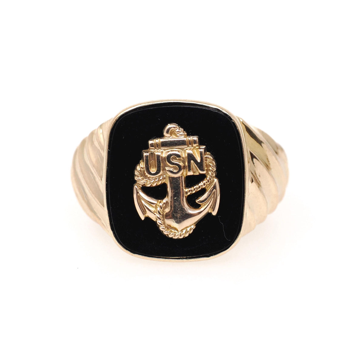 Vintage Signet Ring - 10k Yellow Gold United States Navy Anchor Crest - Circa 1940s Mid Century Size 8 3/4 Military Fine Signed BDA Jewelry
