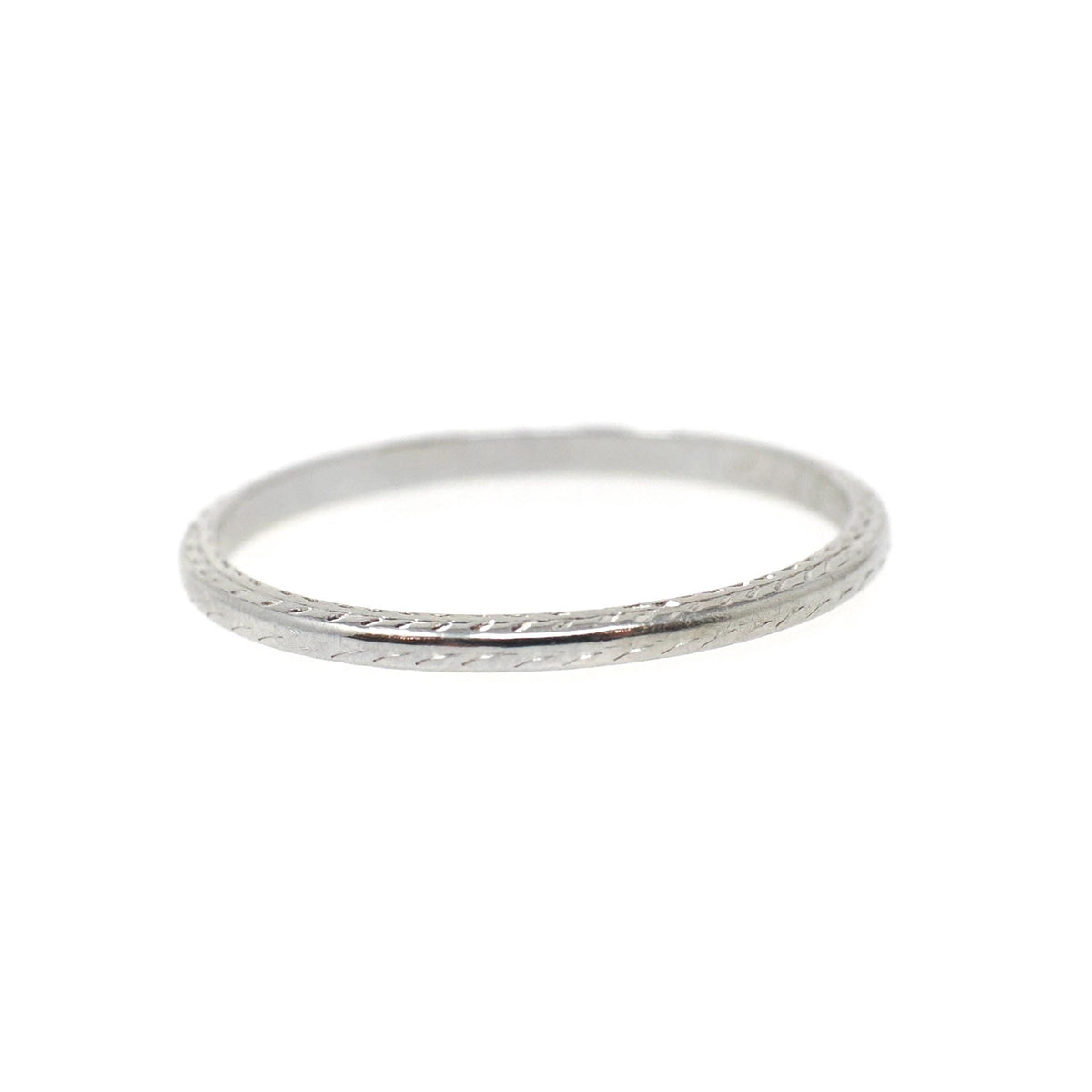 Art Deco Wedding Ring - Vintage 18k White Gold Eternity Engraved Band - Dated 1935 JRK SEM Initials Size 5.5 Stacking Bridal Fine Jewelry