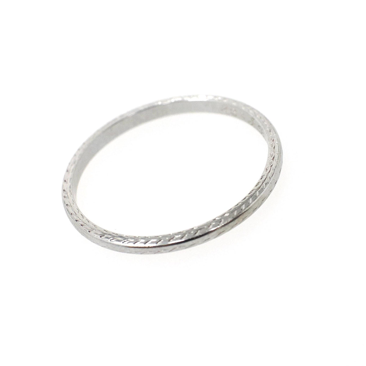 Art Deco Wedding Ring - Vintage 18k White Gold Eternity Engraved Band - Dated 1935 JRK SEM Initials Size 5.5 Stacking Bridal Fine Jewelry