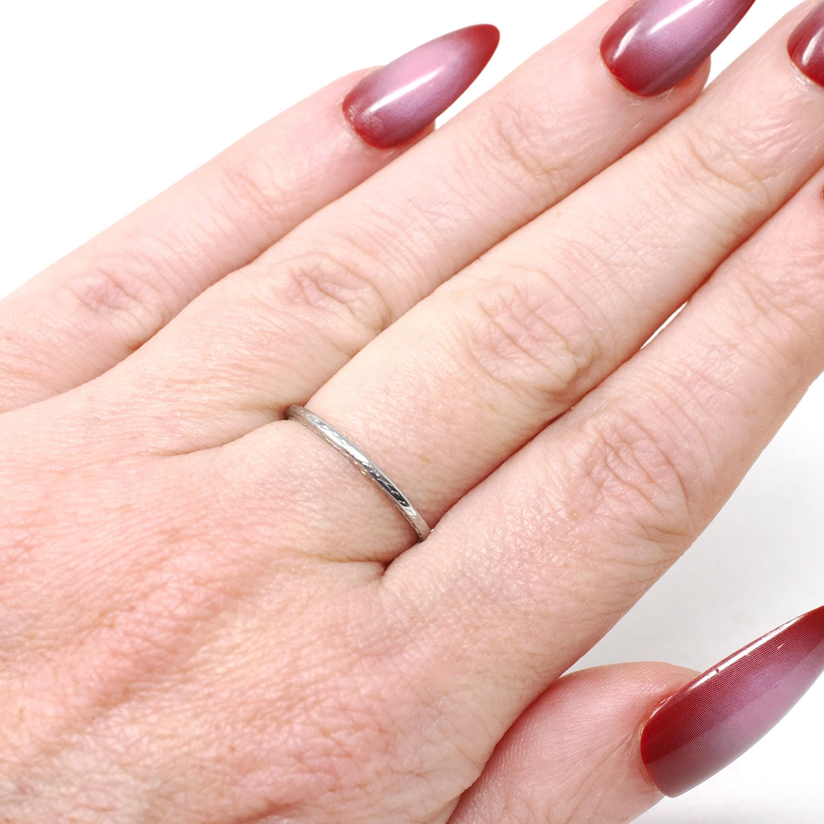 Art Deco Wedding Ring - Vintage 18k White Gold Eternity Engraved Band - Dated 1935 JRK SEM Initials Size 5.5 Stacking Bridal Fine Jewelry