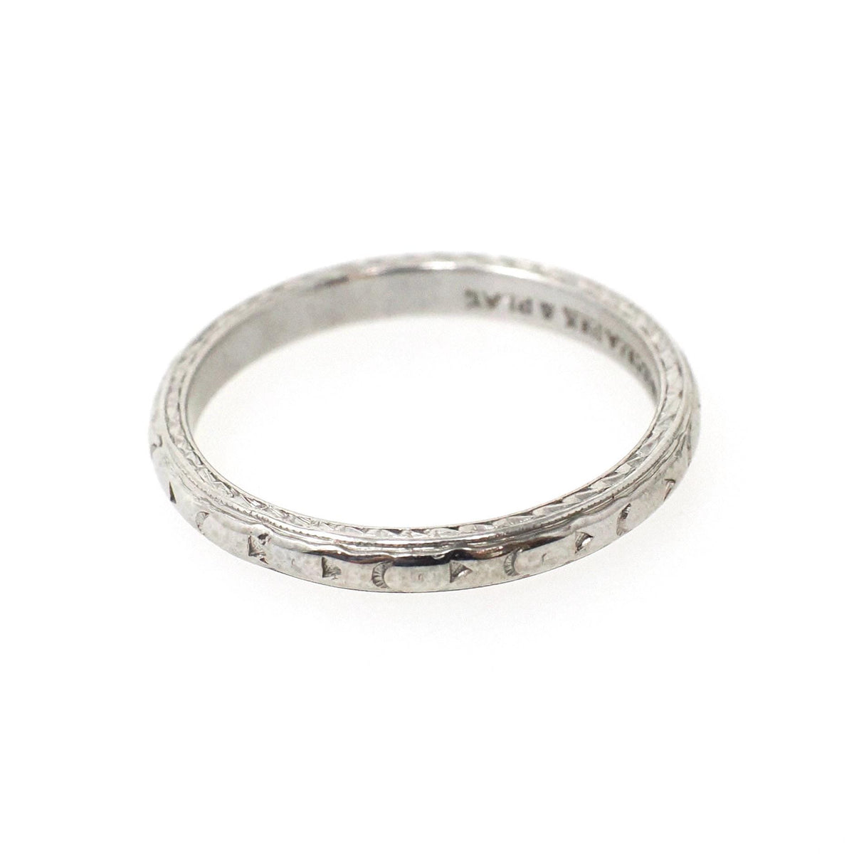Vintage Wedding Band - Art Deco Platinum & 18k White Gold 2.3 MM Geometric Orange Blossom Eternity Ring - Circa 1930s Size 6.5 Fine Jewelry