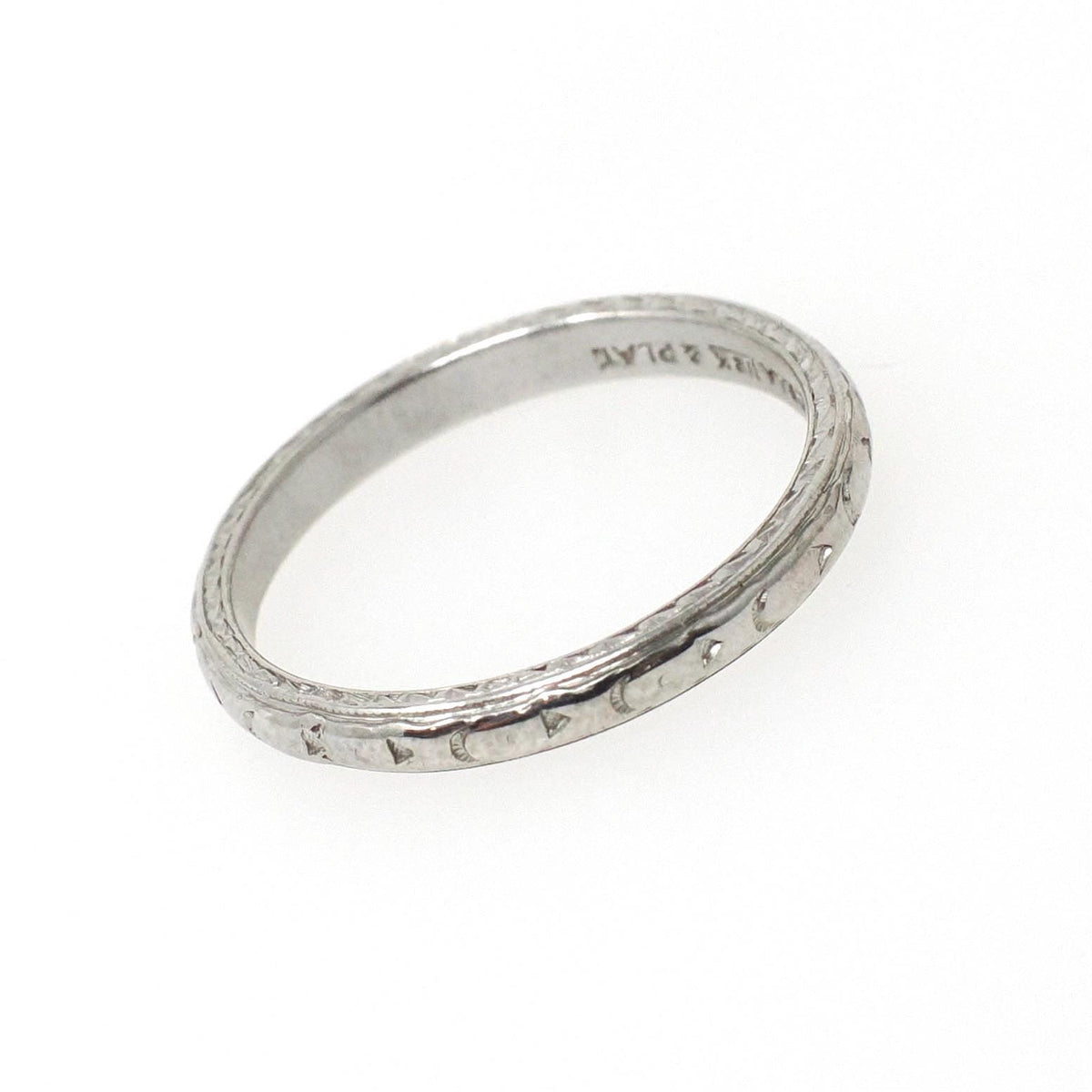 Vintage Wedding Band - Art Deco Platinum & 18k White Gold 2.3 MM Geometric Orange Blossom Eternity Ring - Circa 1930s Size 6.5 Fine Jewelry