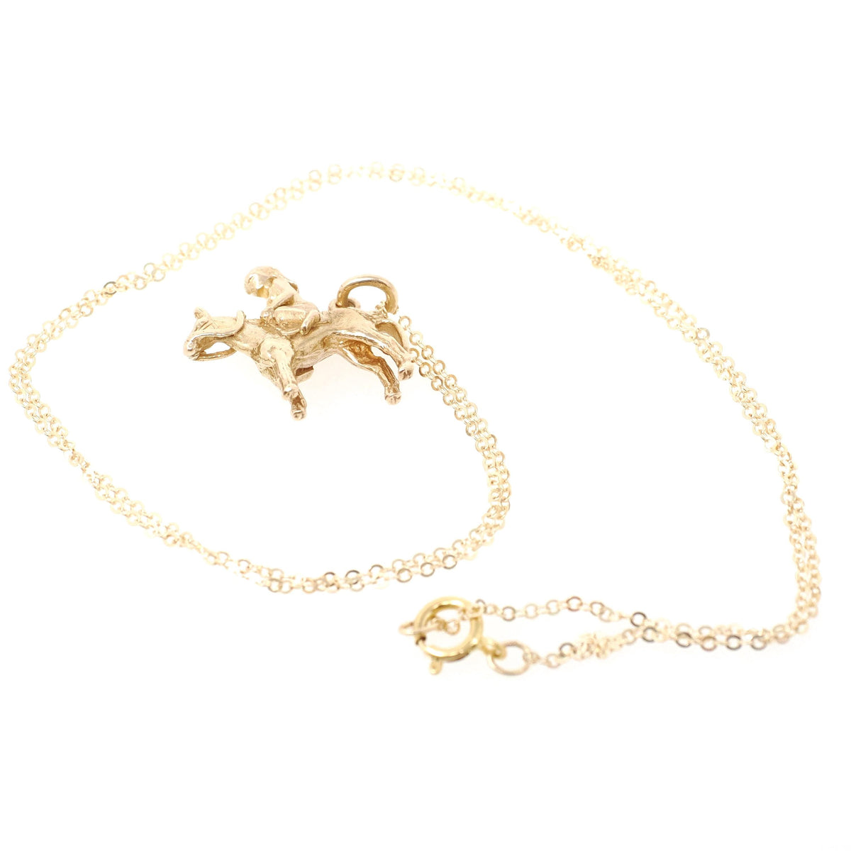 Vintage Lady Godiva Charm - Modernist 9k Yellow Gold Dainty English Legend Female Figural Pendant Necklace - 1960s Equestrian Fine Jewelry