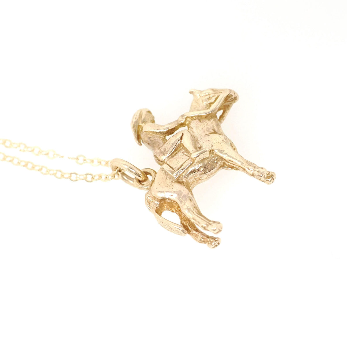 Vintage Lady Godiva Charm - Modernist 9k Yellow Gold Dainty English Legend Female Figural Pendant Necklace - 1960s Equestrian Fine Jewelry