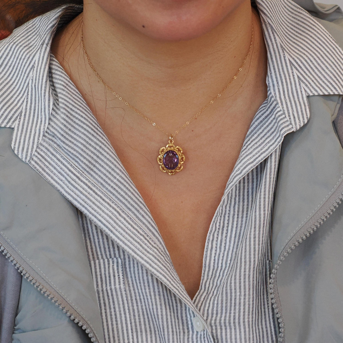 Antique Butterfly Amethyst Pendant - Victorian 14k Yellow Gold Natural Carved Purple Gem Necklace - Vintage 1890s Brooch Charm Fine Jewelry