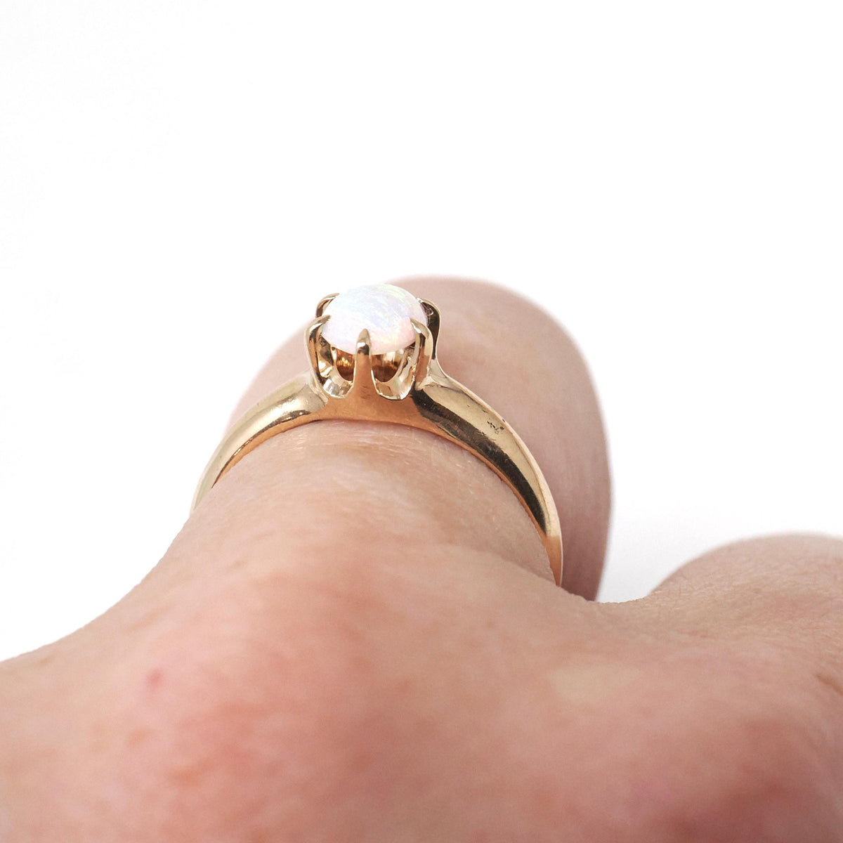 Antique Opal Ring - Edwardian 10k Yellow Gold Cabochon .46 CT Gemstone - Circa 1910s Era Size 5.75 October Birthstone Solitaire Fine Jewelry